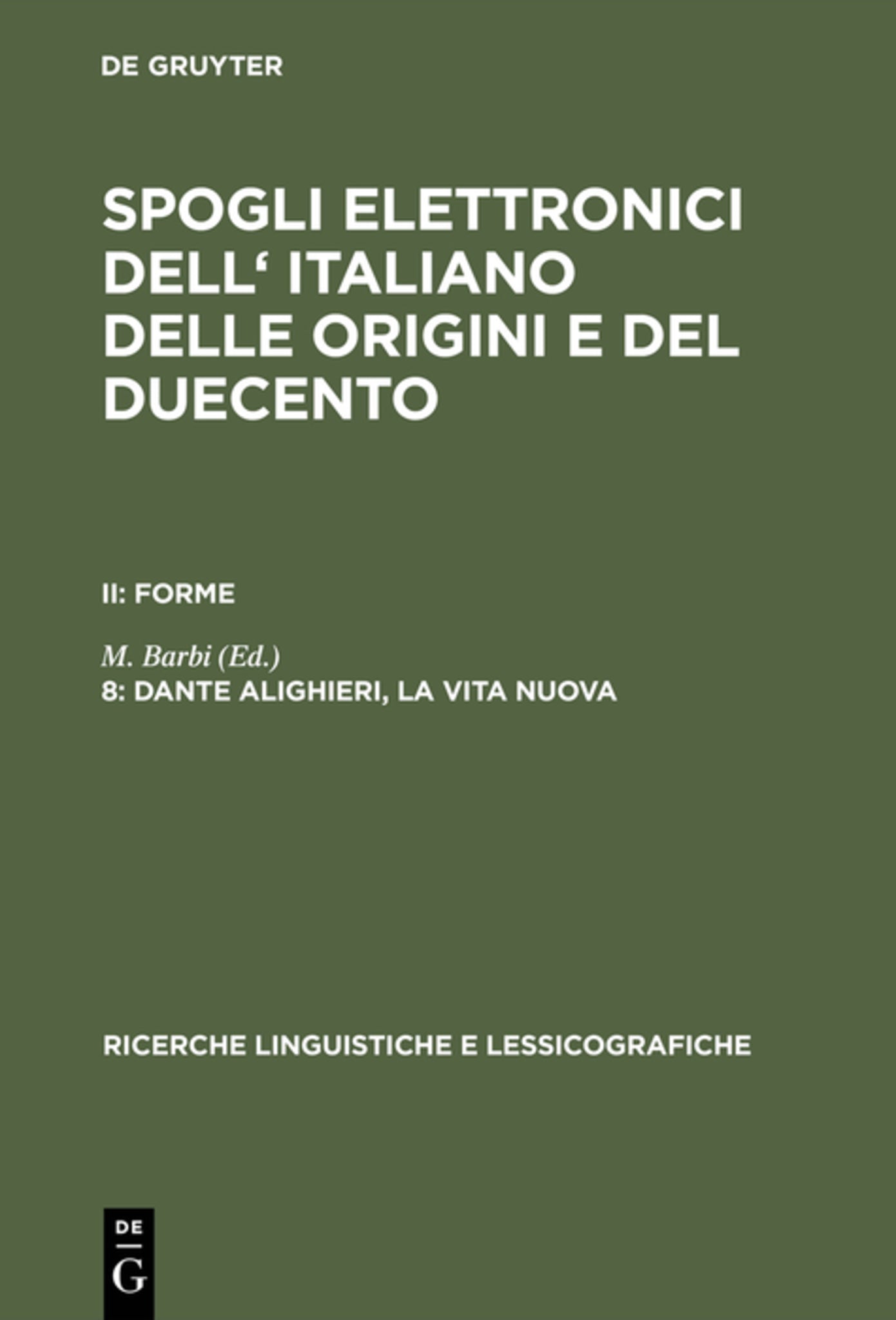 Cover image for Dante Alighieri, la vita nuova ISBN 9783111190709