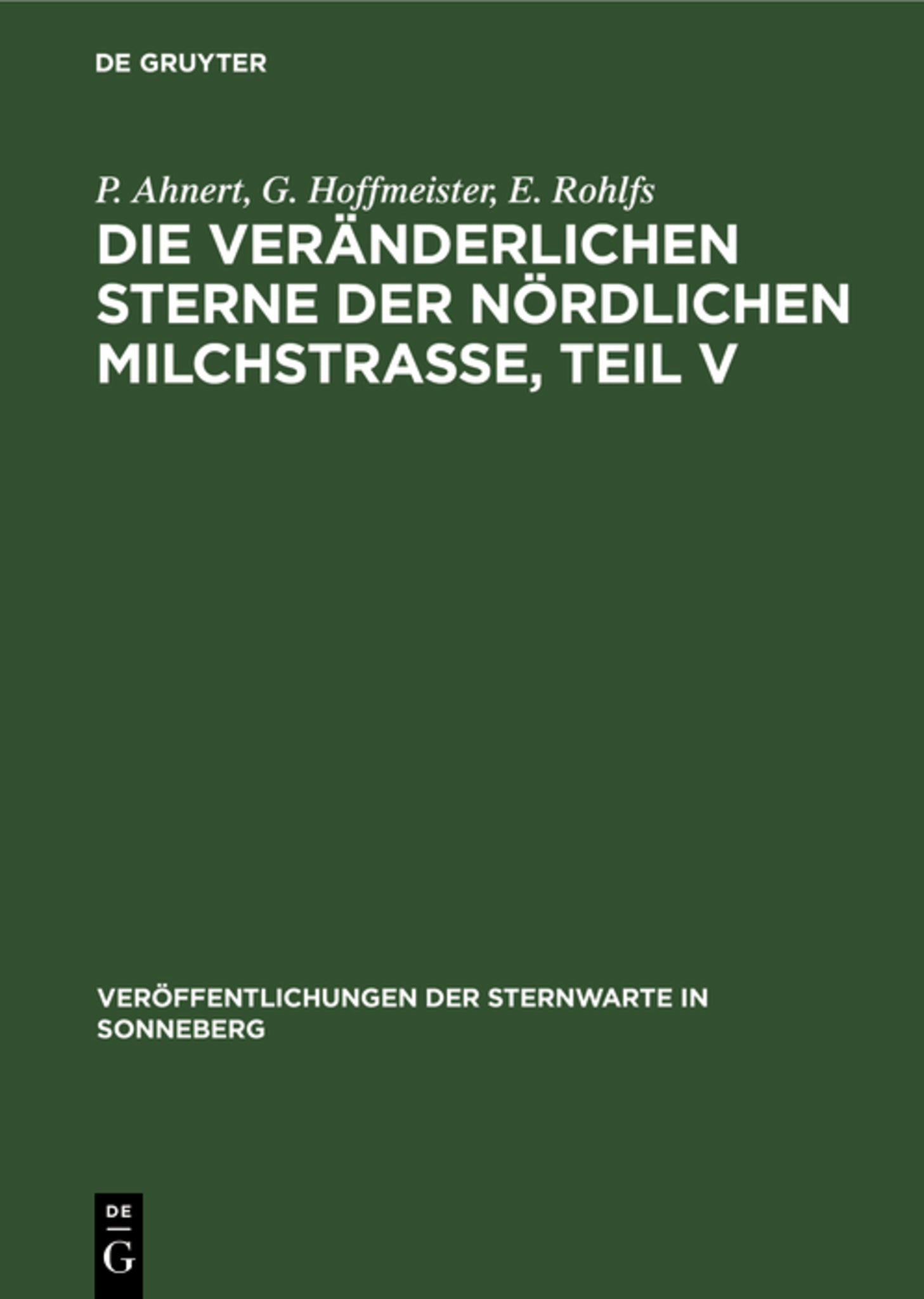 Die veränderlichen Sterne der nördlichen Milchstraße, Teil V