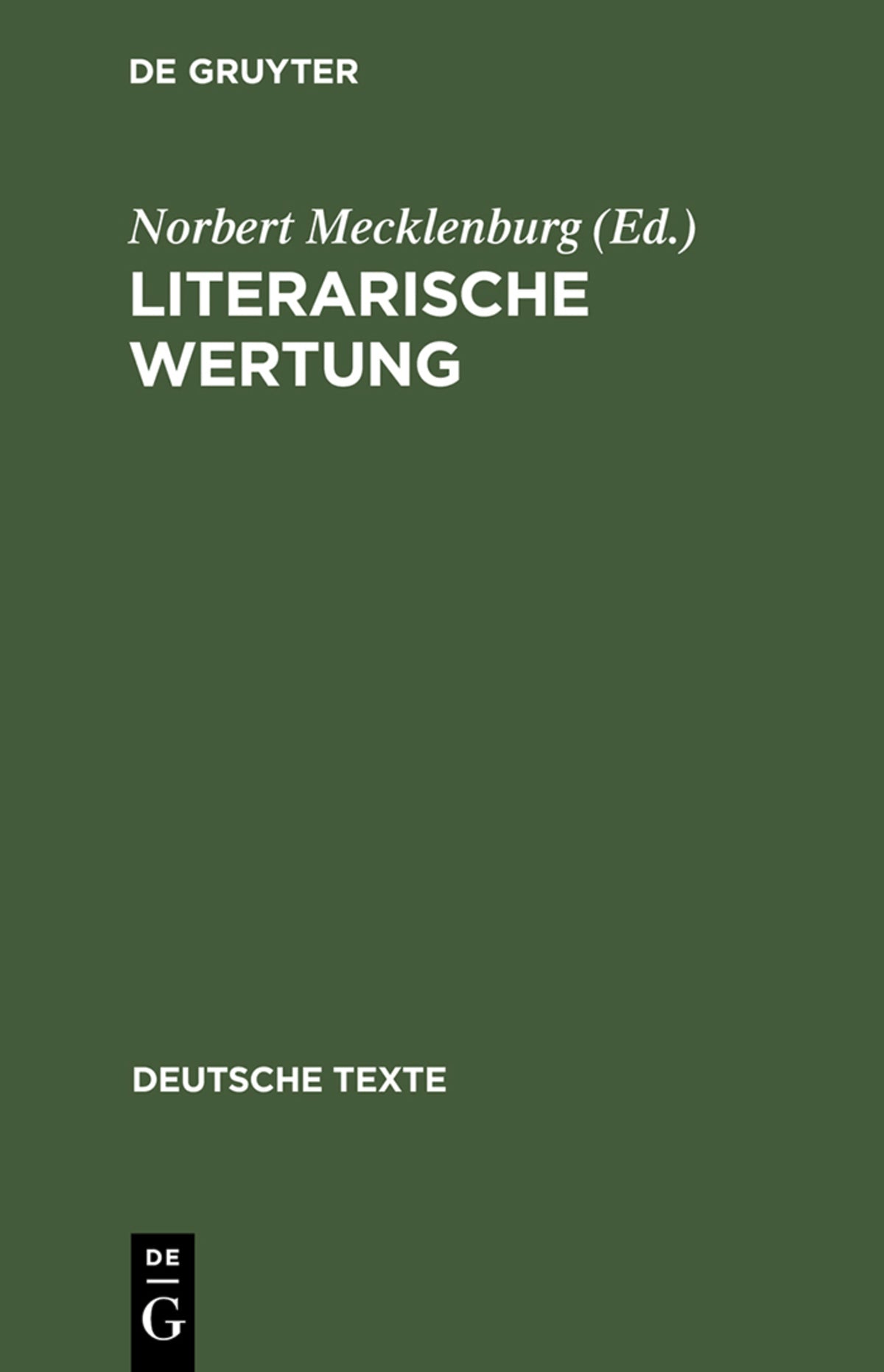Cover image for Literarische Wertung ISBN 9783484190429