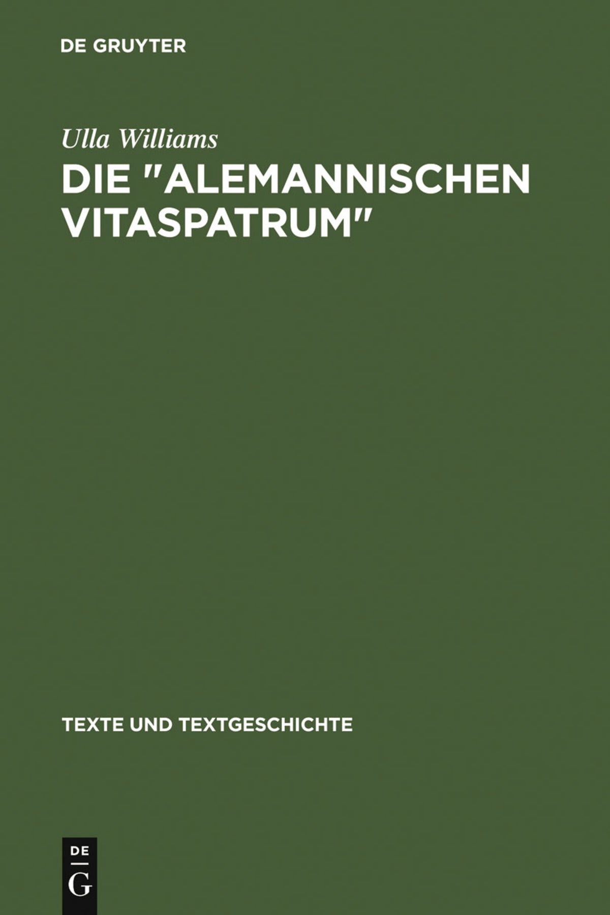 Cover image for Die " Alemannischen Vitaspatrum " ISBN 9783484360457