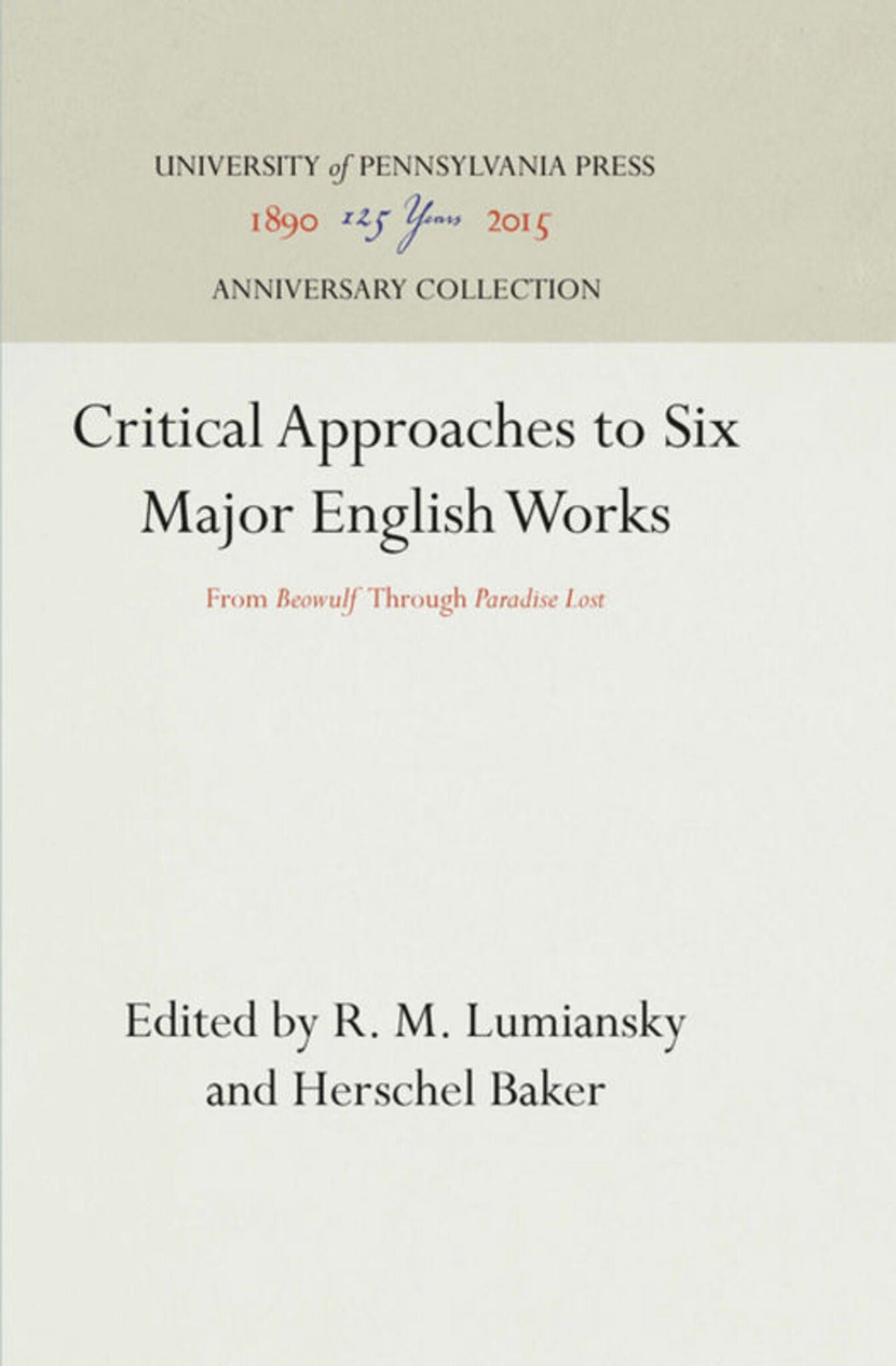 Cover image for Critical Approaches to Six Major English Works ISBN 9780812210071