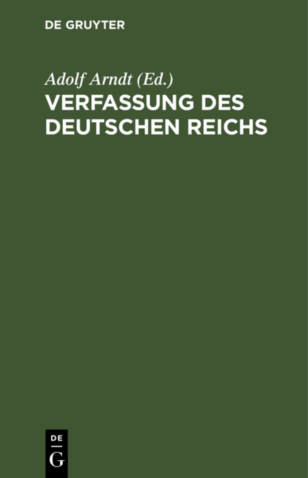 Cover image for Verfassung des Deutschen Reichs ISBN 9783111288826