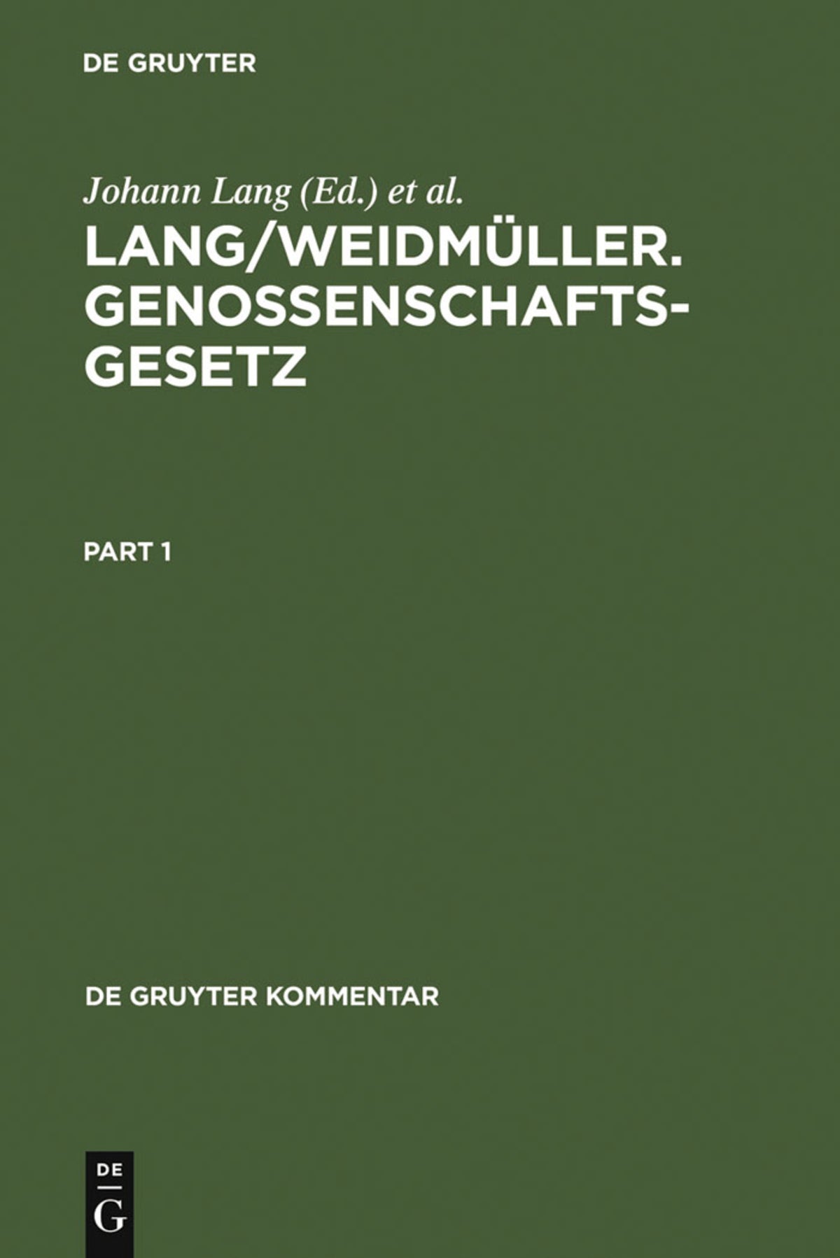 Cover image for Lang/Weidmüller. Genossenschaftsgesetz ISBN 9783899493504