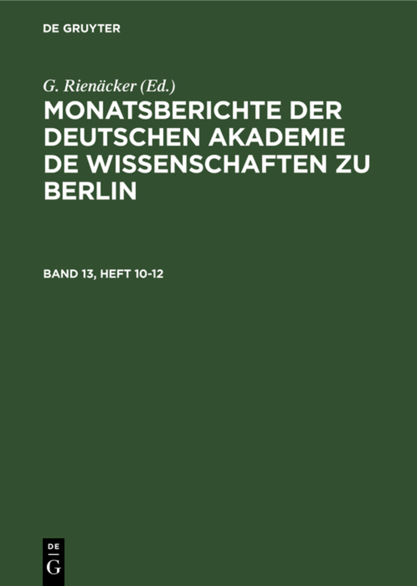 Monatsberichte der Deutschen Akademie de Wissenschaften zu Berlin