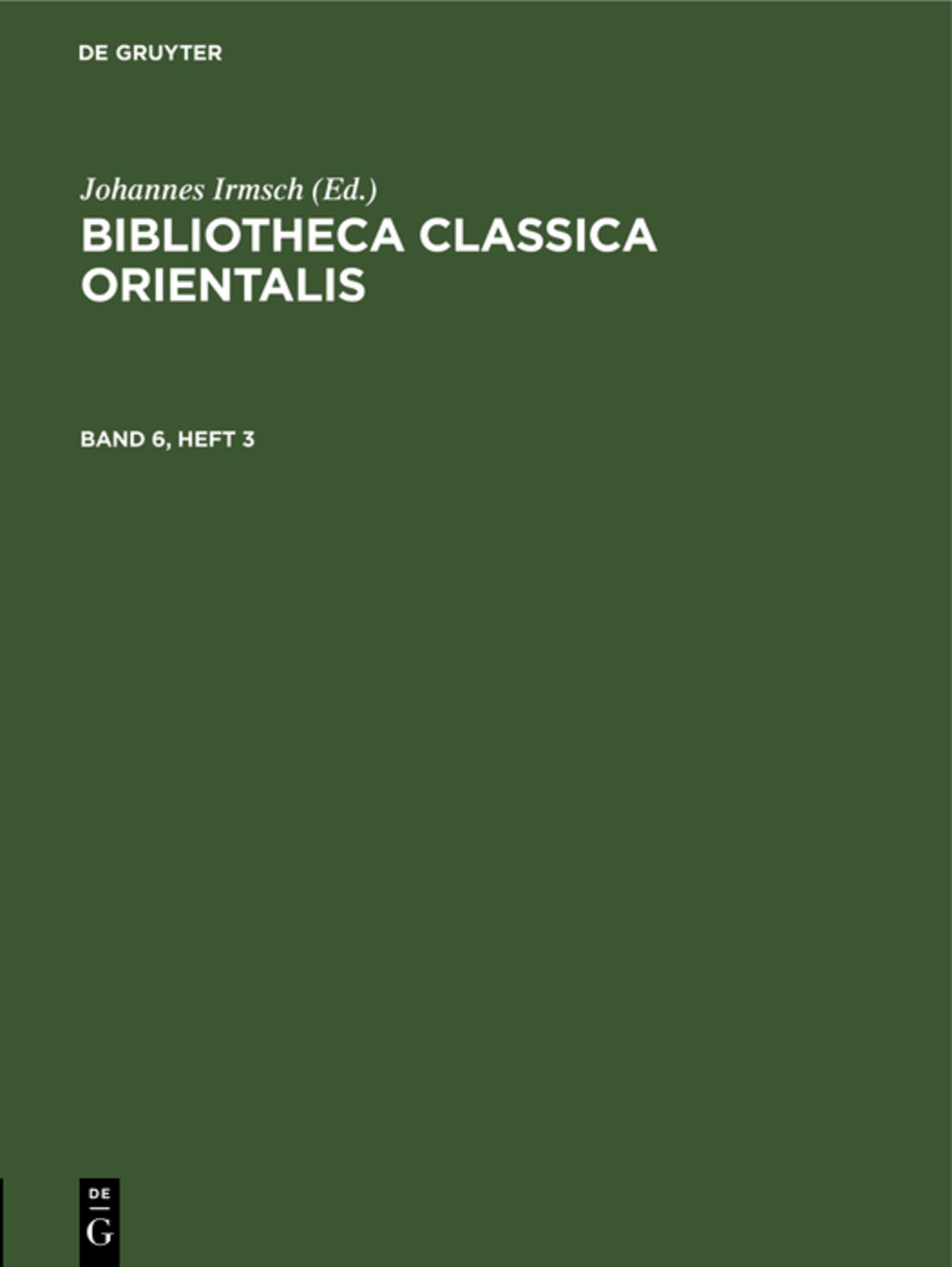 Cover image for Bibliotheca Classica Orientalis. Band 6, Heft 3 ISBN 9783112556474