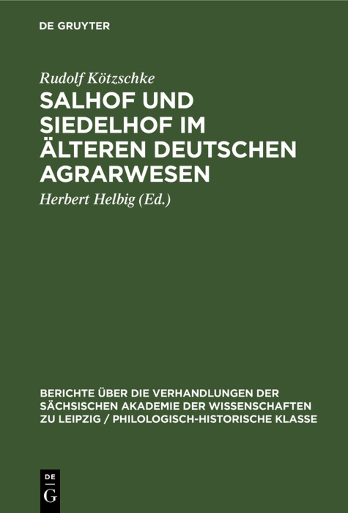 Cover image for Salhof und Siedelhof im älteren deutschen Agrarwesen ISBN 9783112483077