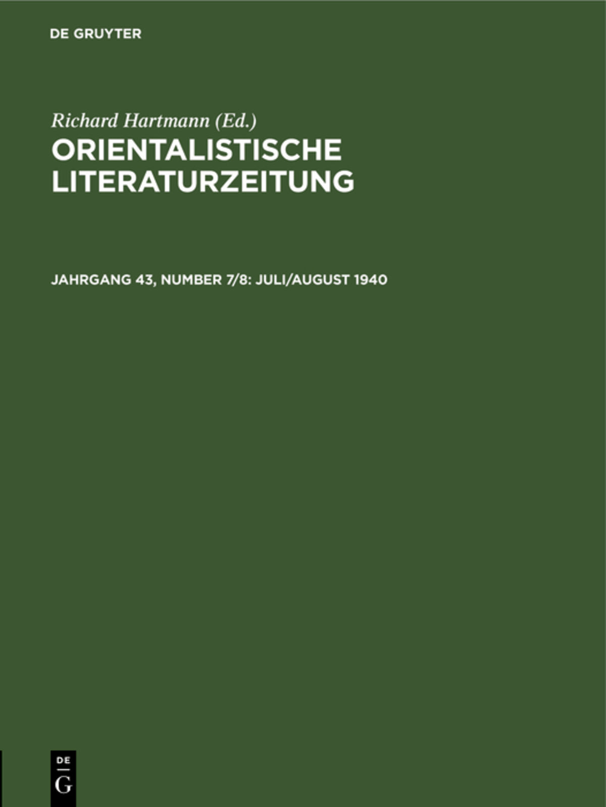 Cover image for Juli/August 1940 ISBN 9783112559352