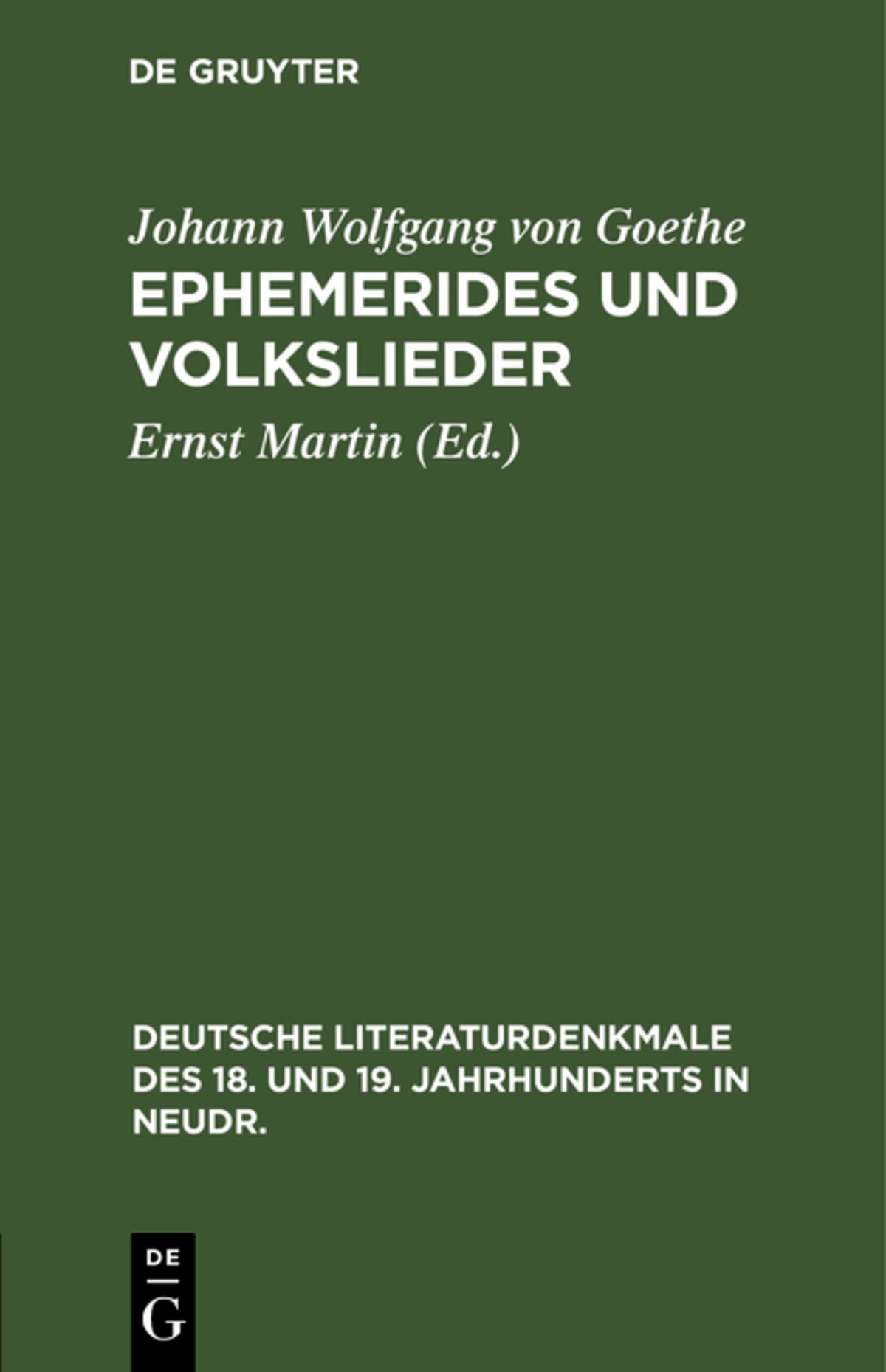 Cover image for Ephemerides und Volkslieder ISBN 9783112367131