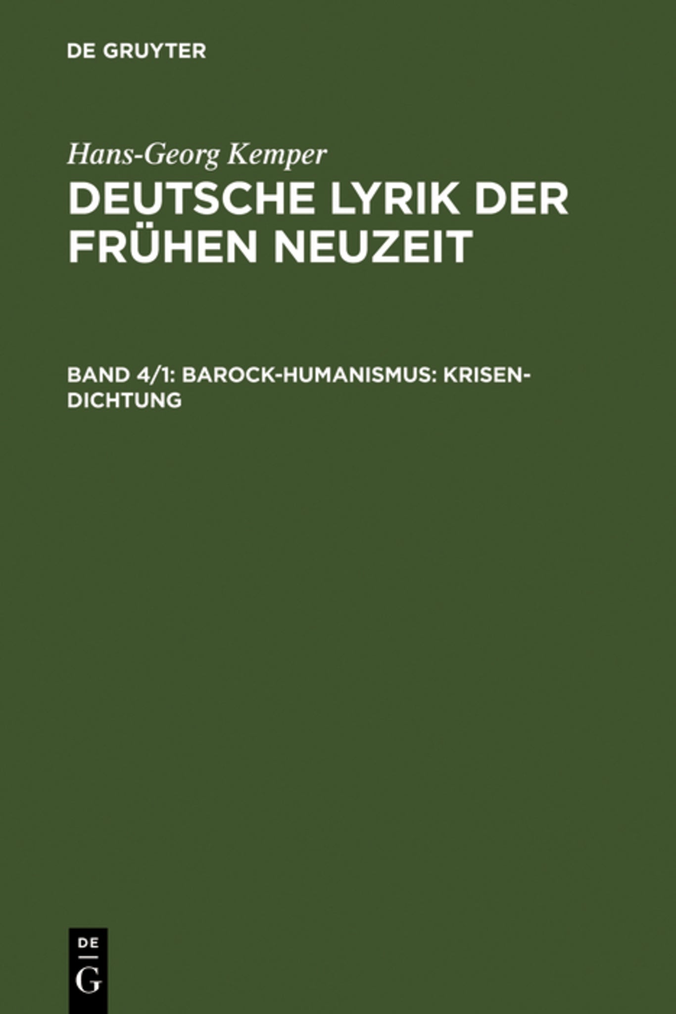 Cover image for Barock-Humanismus: Krisen-Dichtung ISBN 9783484105621