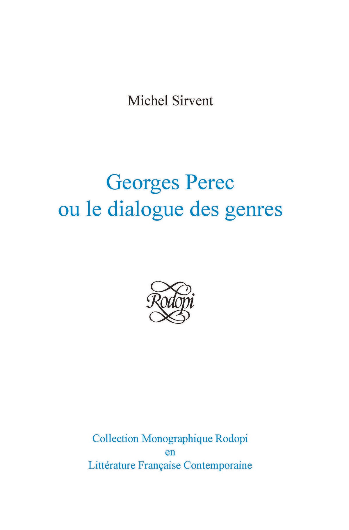 Cover image for Georges Perec ou le dialogue des genres ISBN 9789042022799