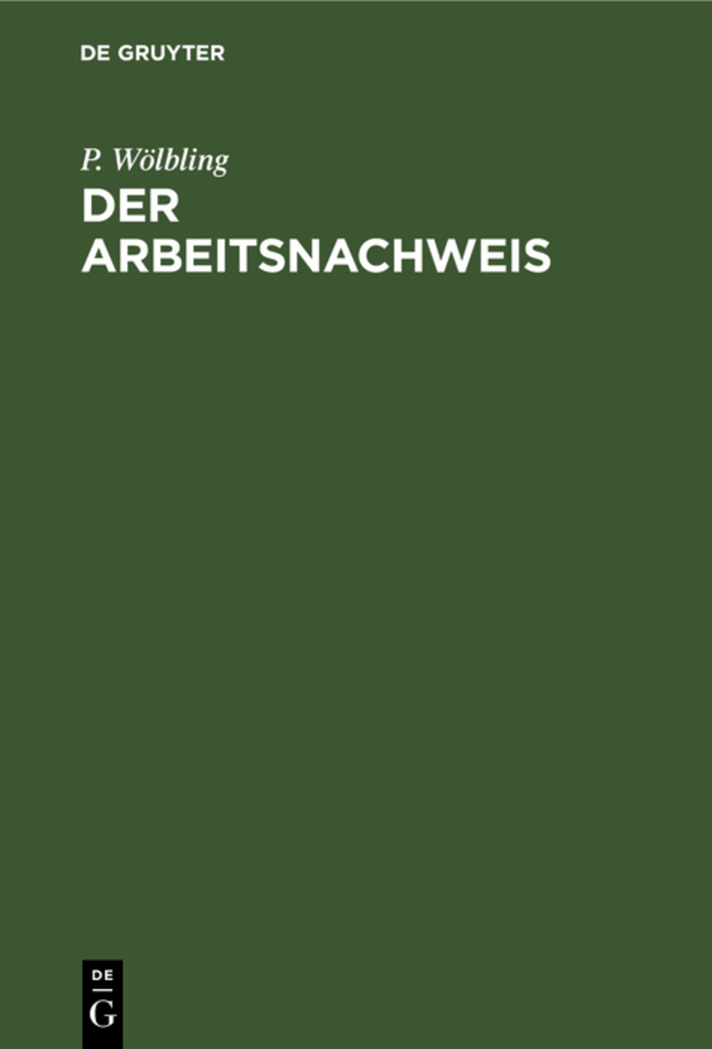 Cover image for Der Arbeitsnachweis ISBN 9783111162133