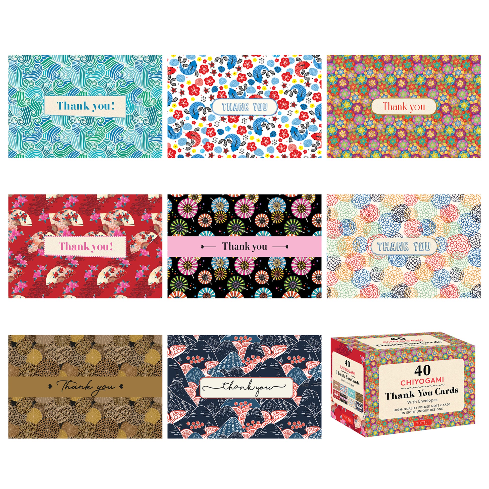 Chiyogami, 40 Thank You Cards with Envelopes