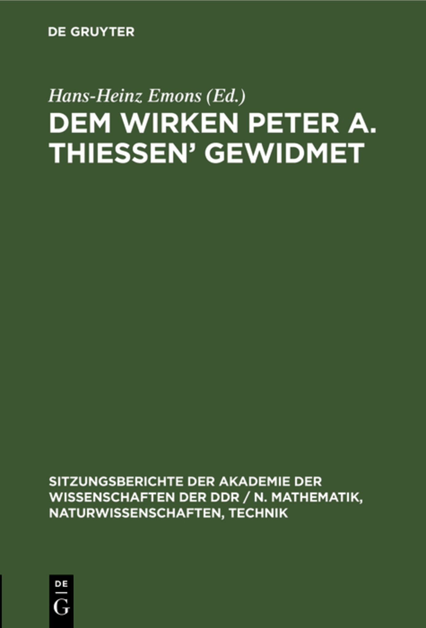 Dem Wirken Peter A. Thiessen’ gewidmet