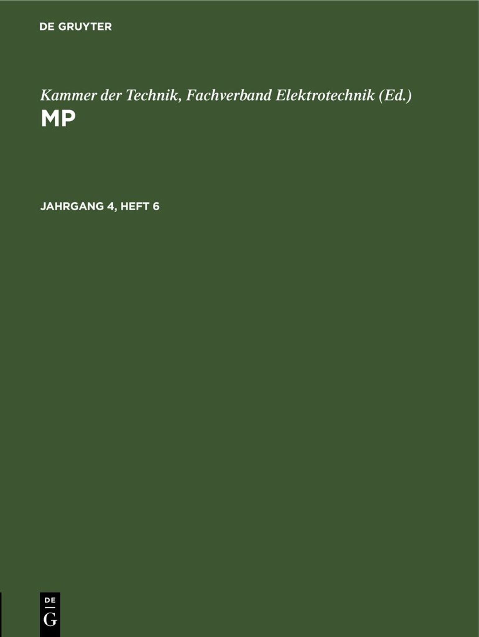 Cover image for MP. Jahrgang 4, Heft 6 ISBN 9783112610831