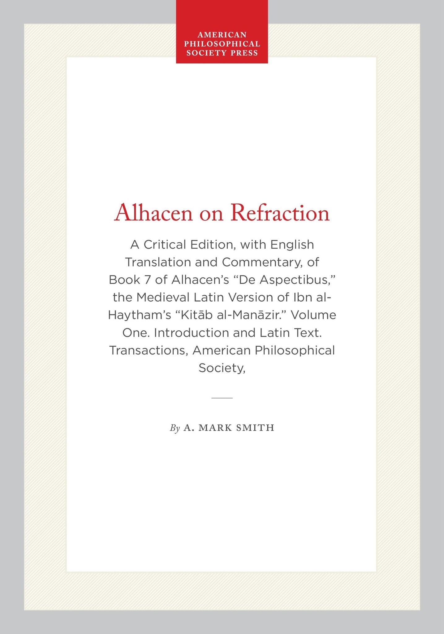 Cover image for Alhacen on Refraction ISBN 9798893983661