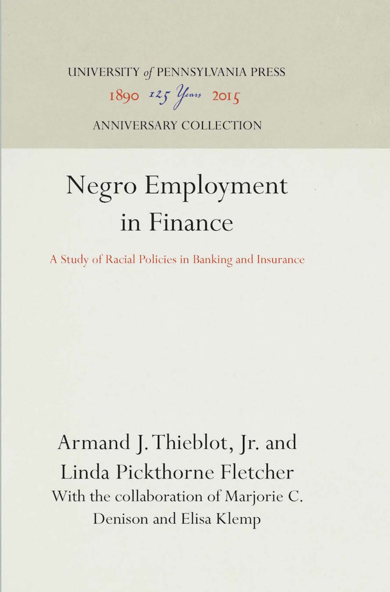 Cover image for Negro Employment in Finance ISBN 9780812276220
