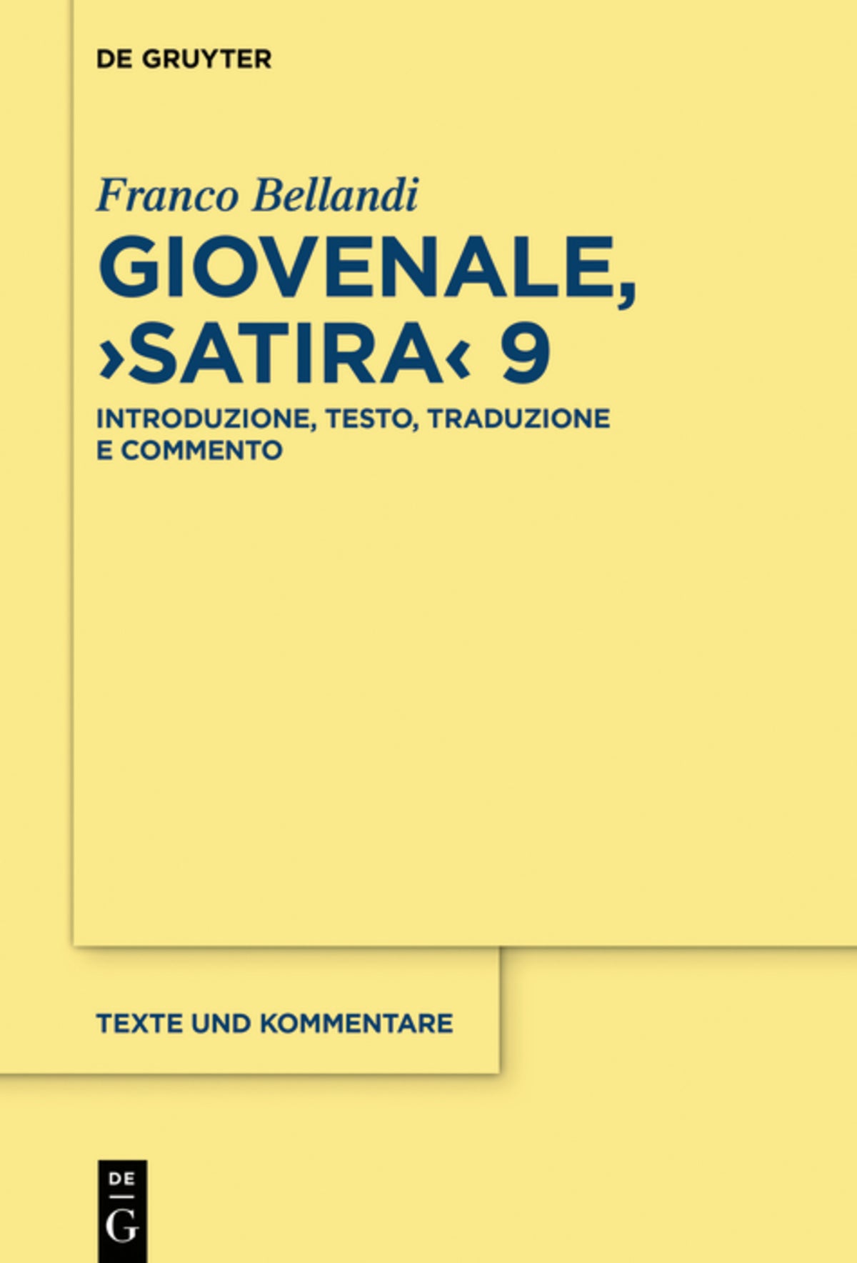 Cover image for Giovenale, ›Satira‹ 9 ISBN 9783110725988