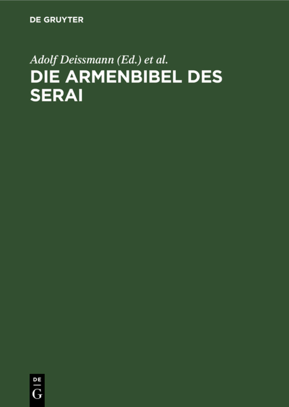 Cover image for Die Armenbibel des Serai ISBN 9783111147352
