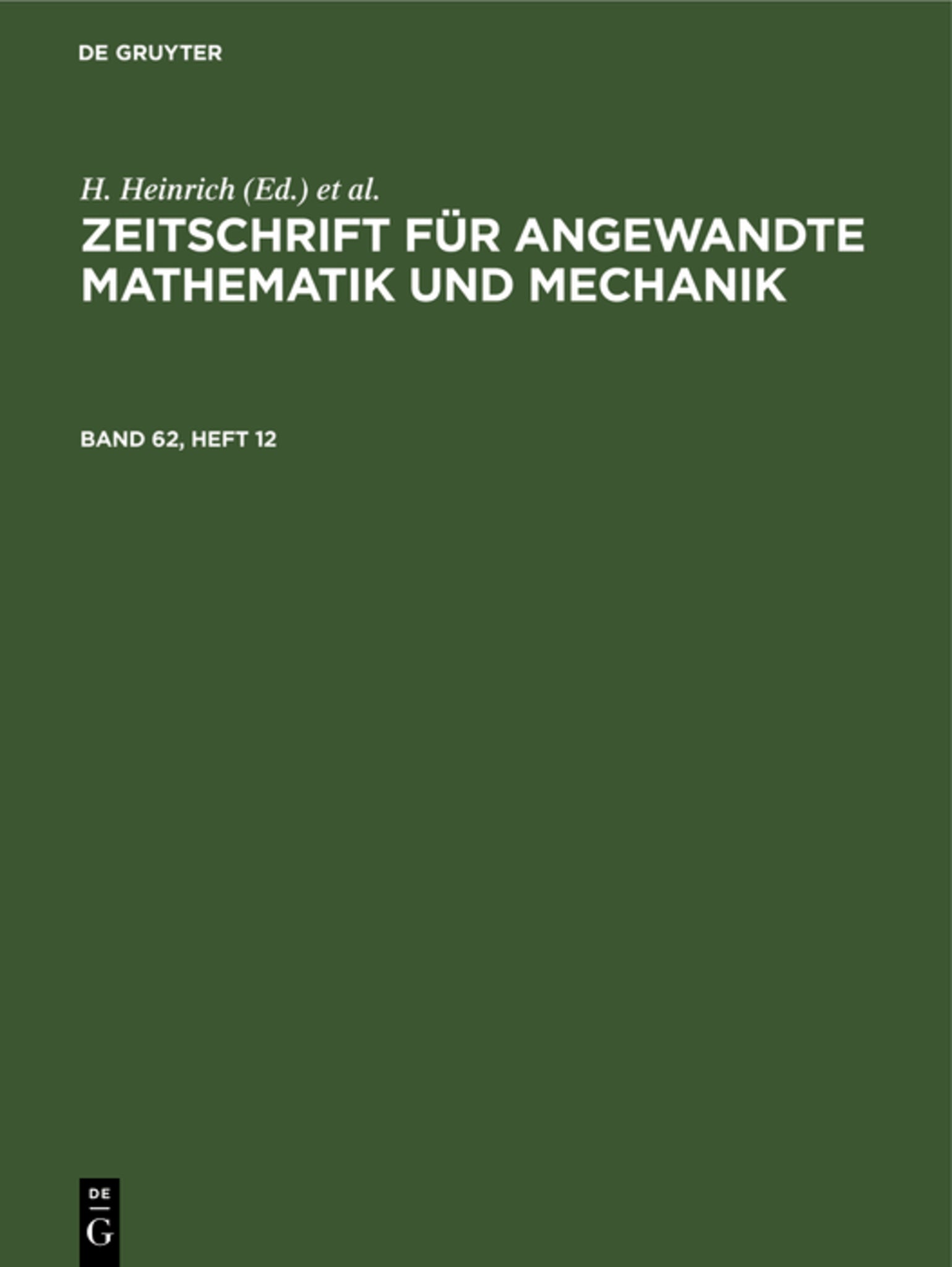 Zeitschrift für Angewandte Mathematik und Mechanik. Band 62, Heft 12