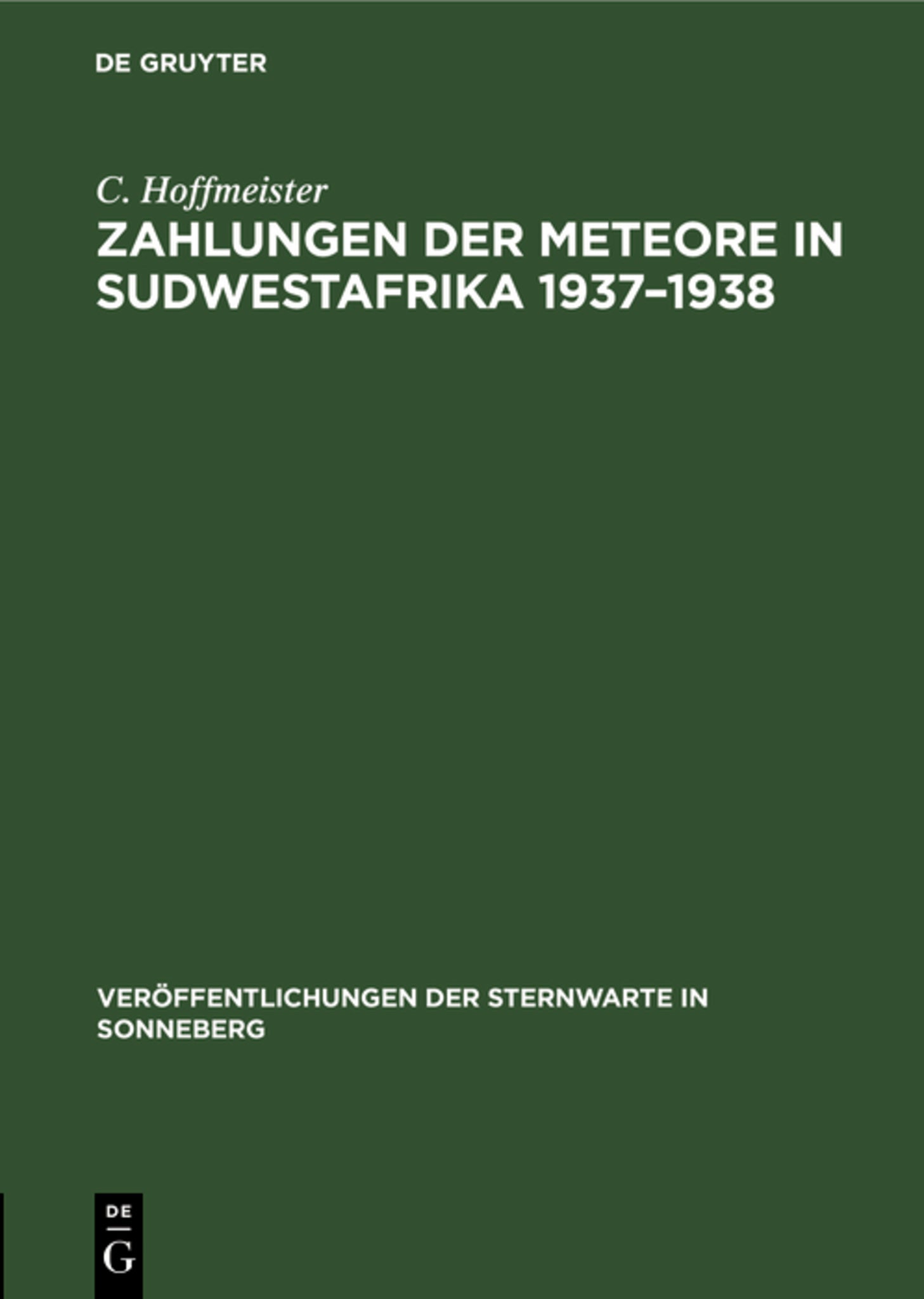 Zahlungen der Meteore in Sudwestafrika 1937–1938