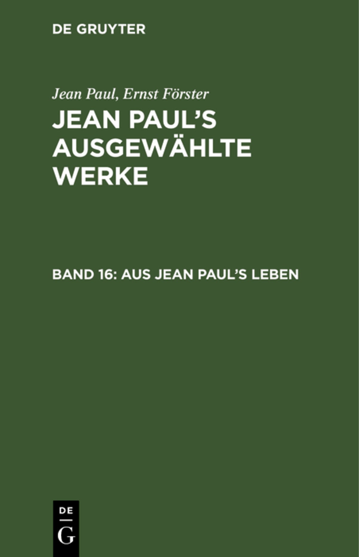 Cover image for Aus Jean Paul's Leben ISBN 9783111040417
