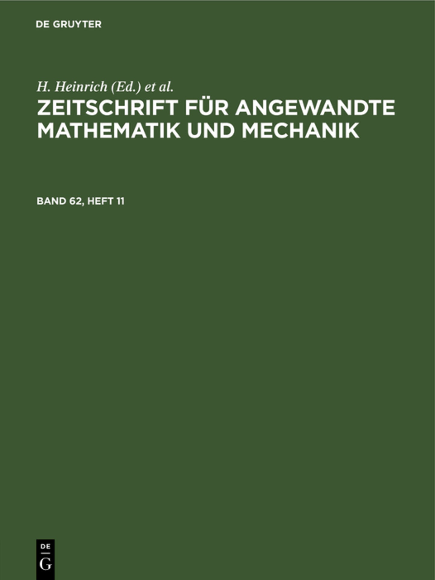 Zeitschrift für Angewandte Mathematik und Mechanik. Band 62, Heft 11