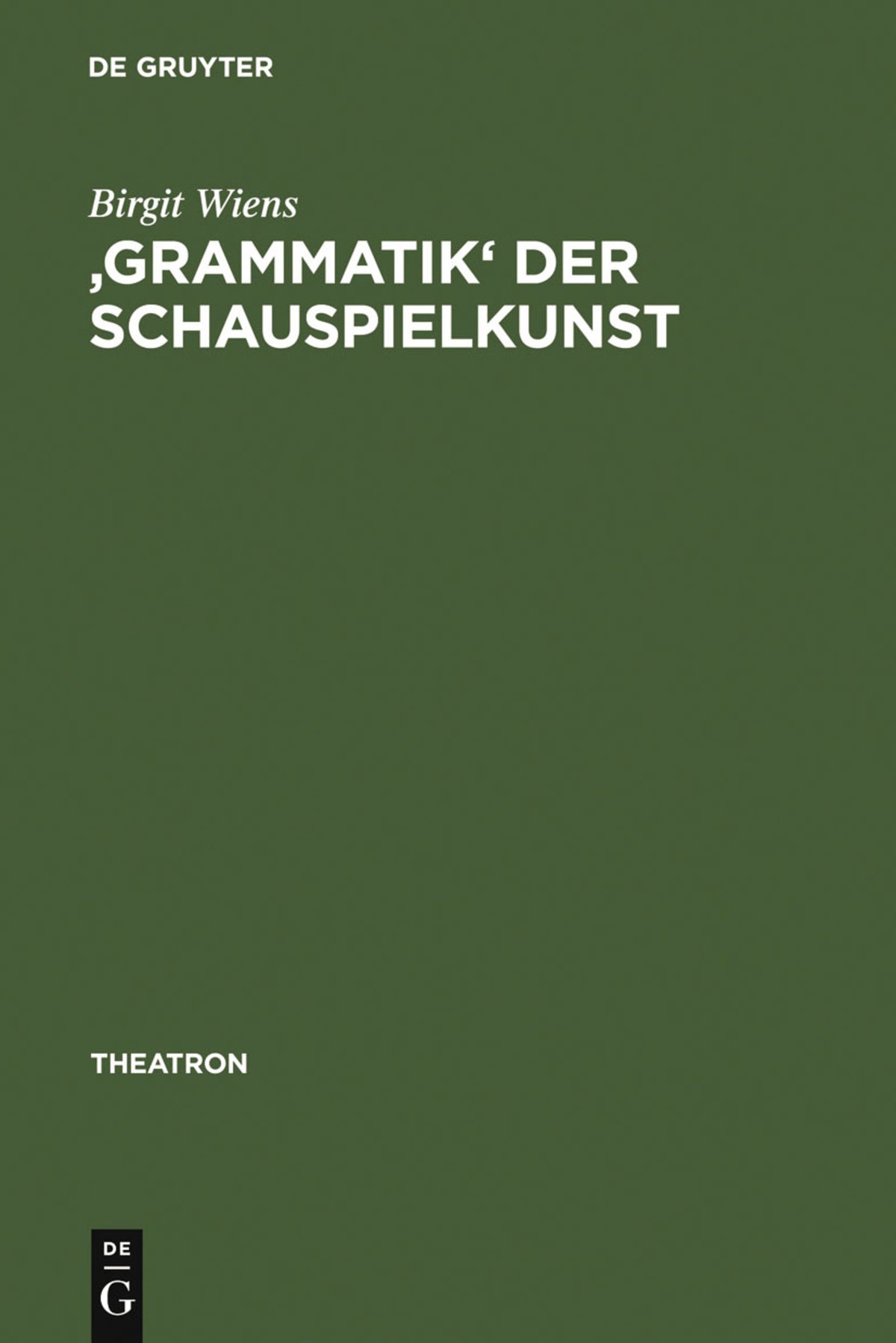 Cover image for 'Grammatik' der Schauspielkunst ISBN 9783484660311