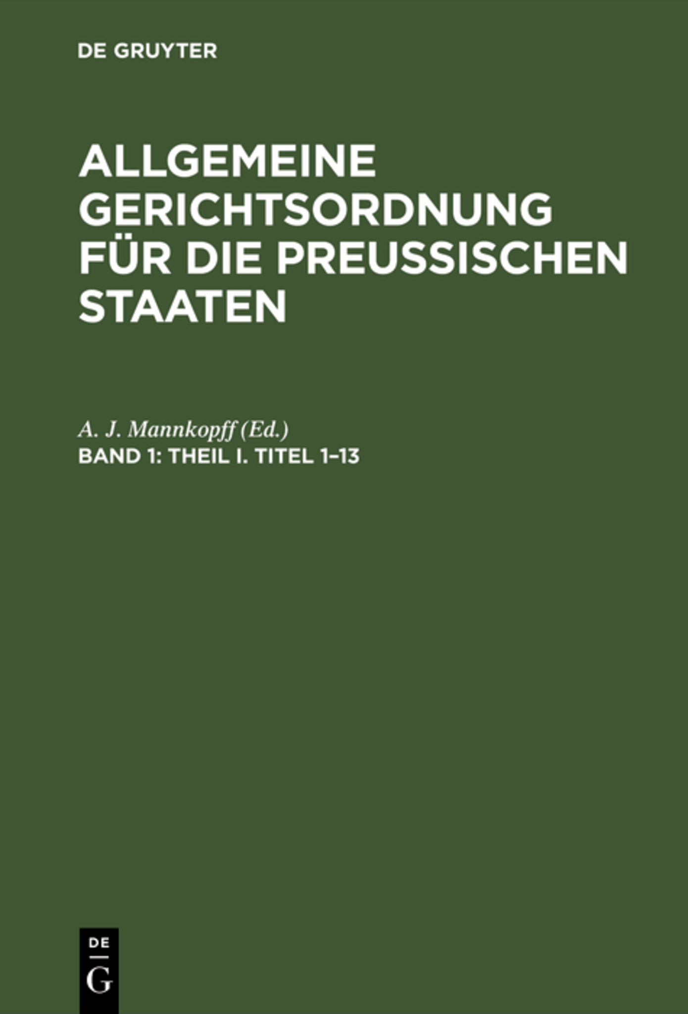 Cover image for Theil I. Titel 1–13 ISBN 9783111199382