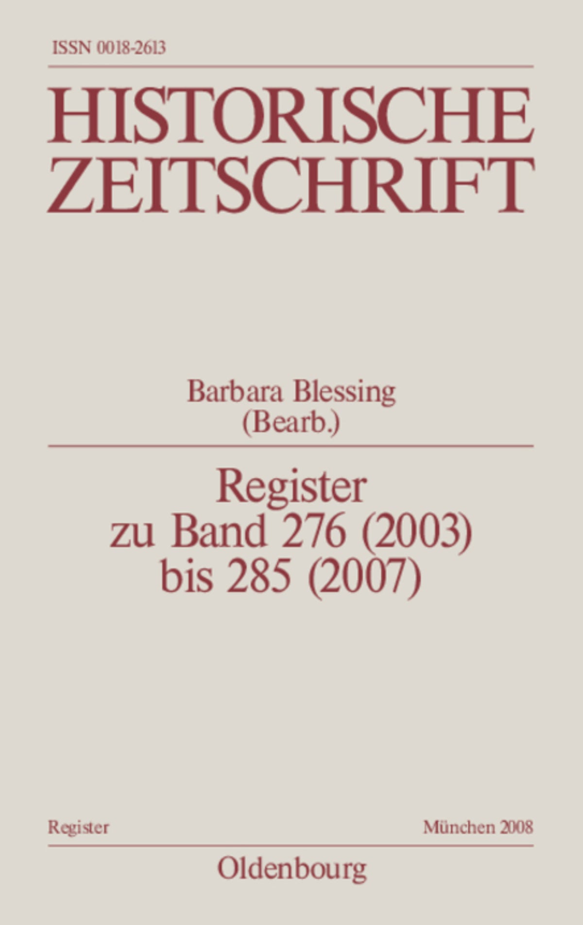 Register zu Band 276 (2003) bis 285 (2007)