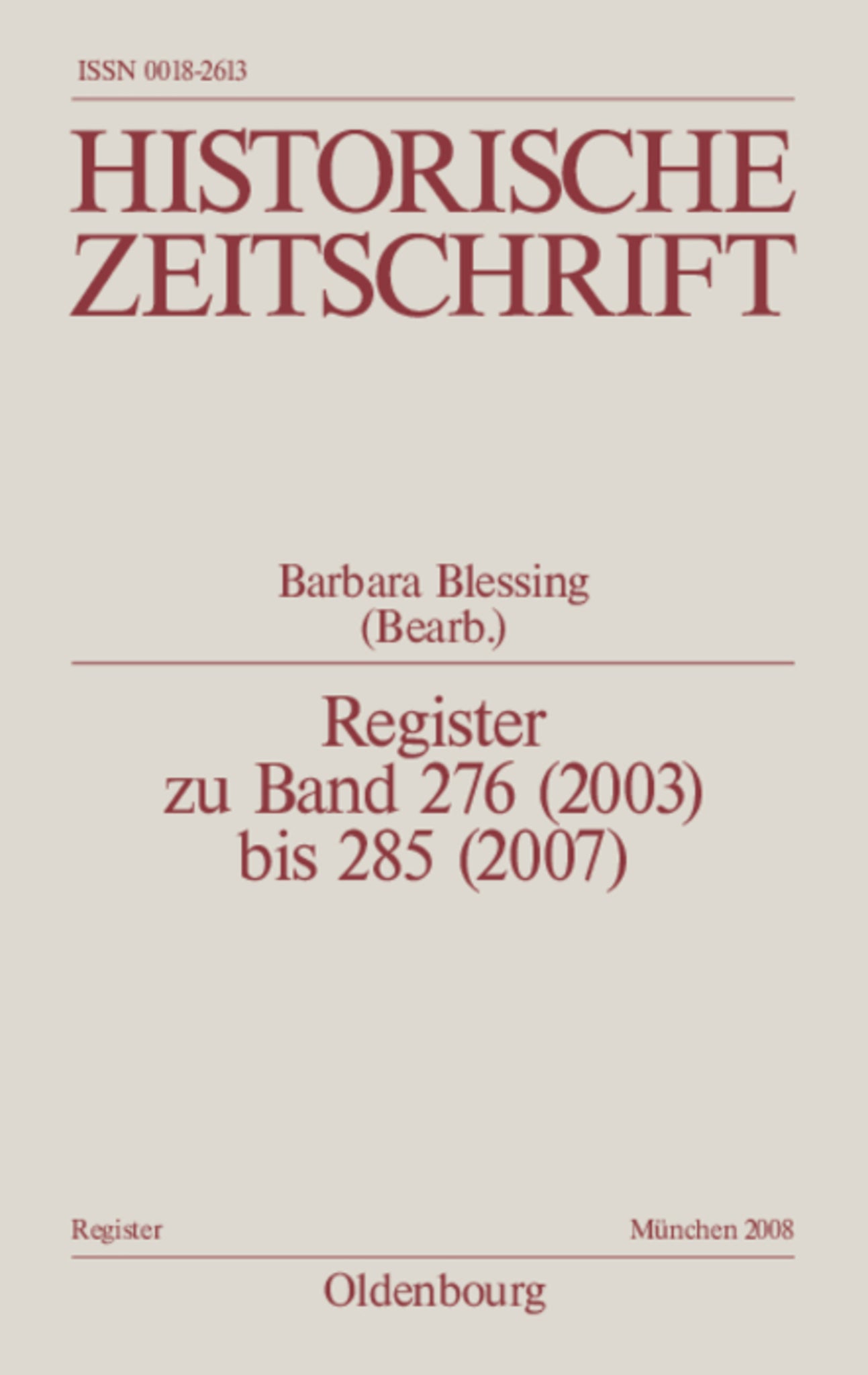 Register zu Band 276 (2003) bis 285 (2007)