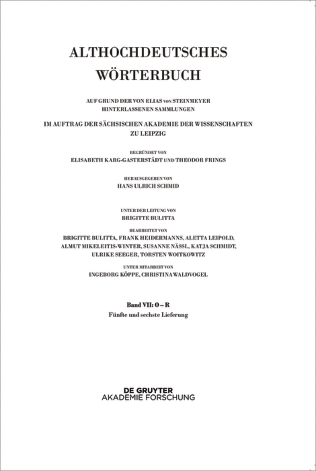 Cover image for Band VII: O – R. 5. und 6. Lieferung (platlus bis int-quedan) ISBN 9783110532791