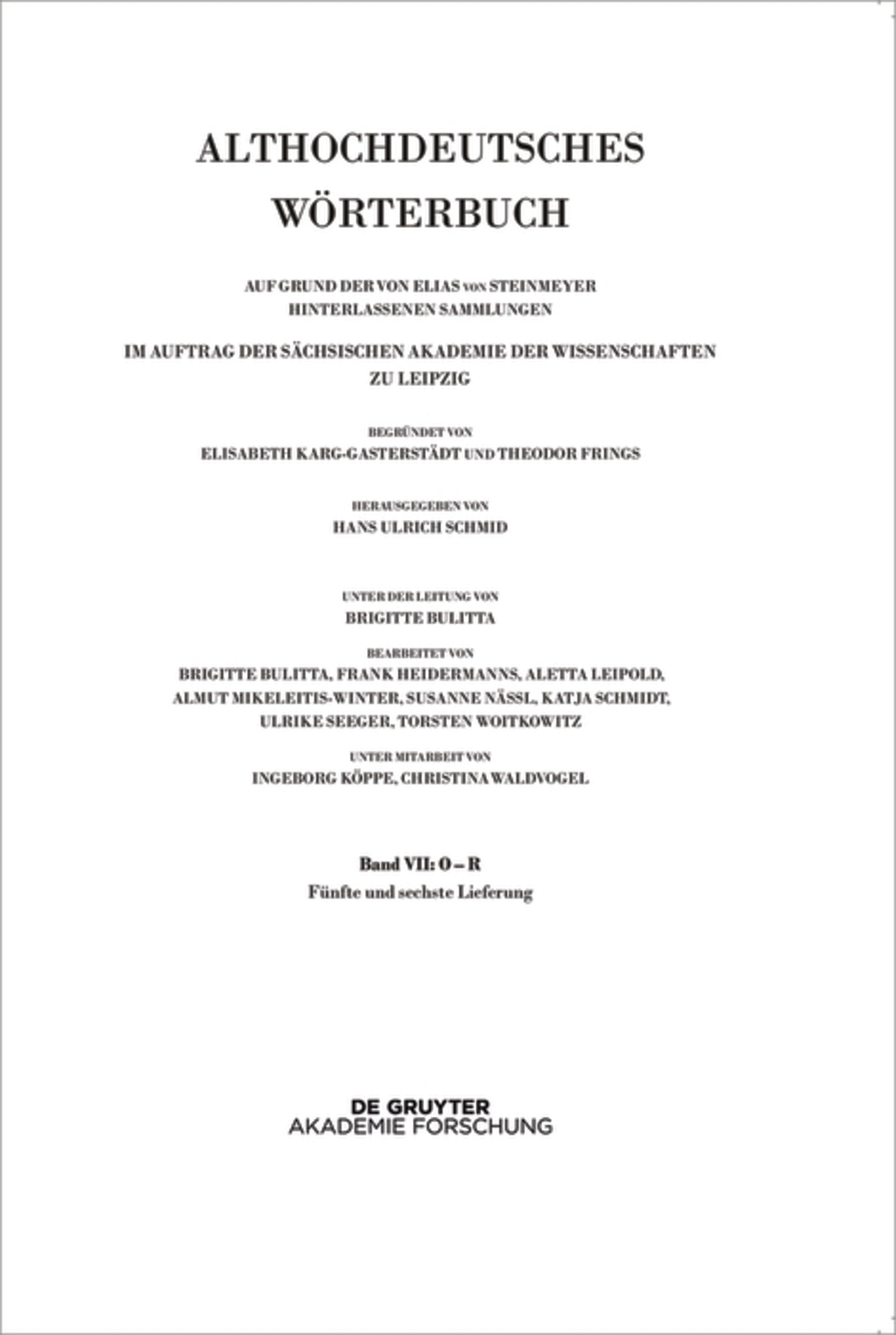 Band VII: O – R. 5. und 6. Lieferung (platlus bis int-quedan)