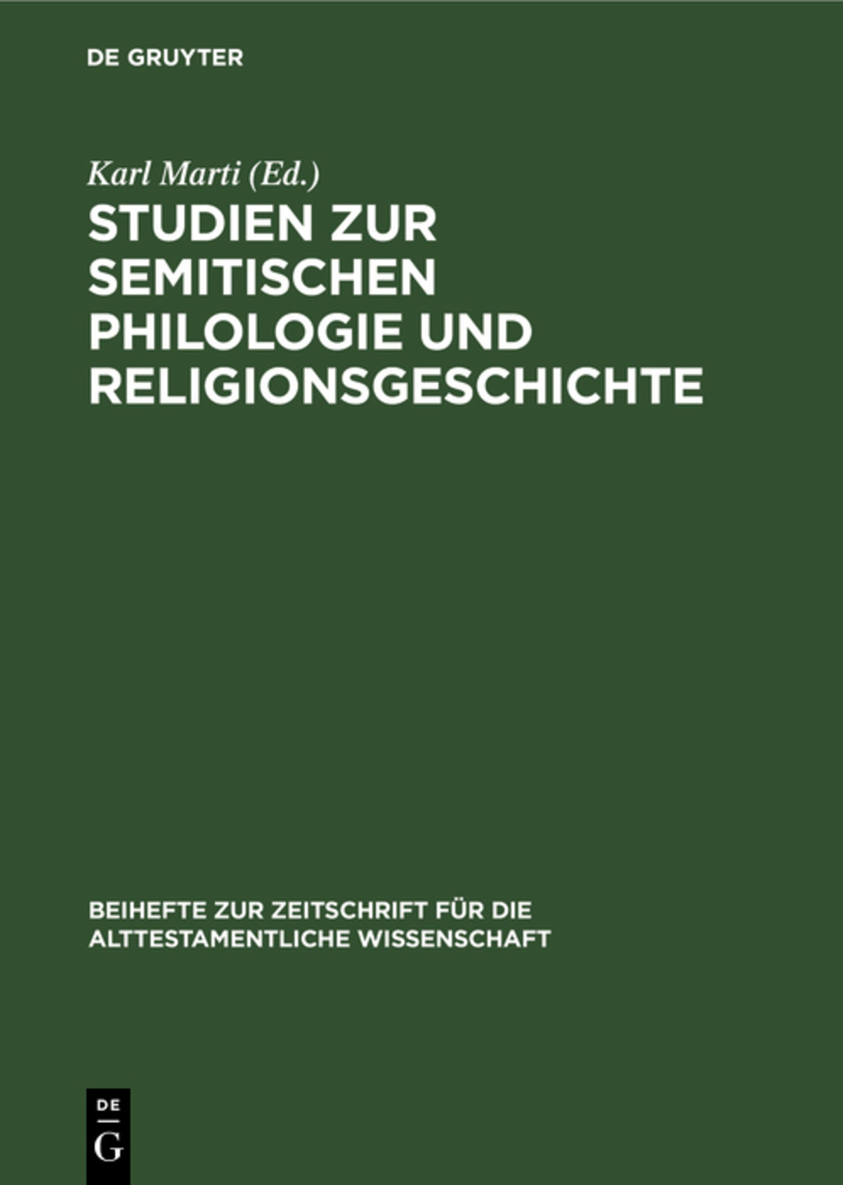 Cover image for Studien zur semitischen Philologie und Religionsgeschichte ISBN 9783110983593