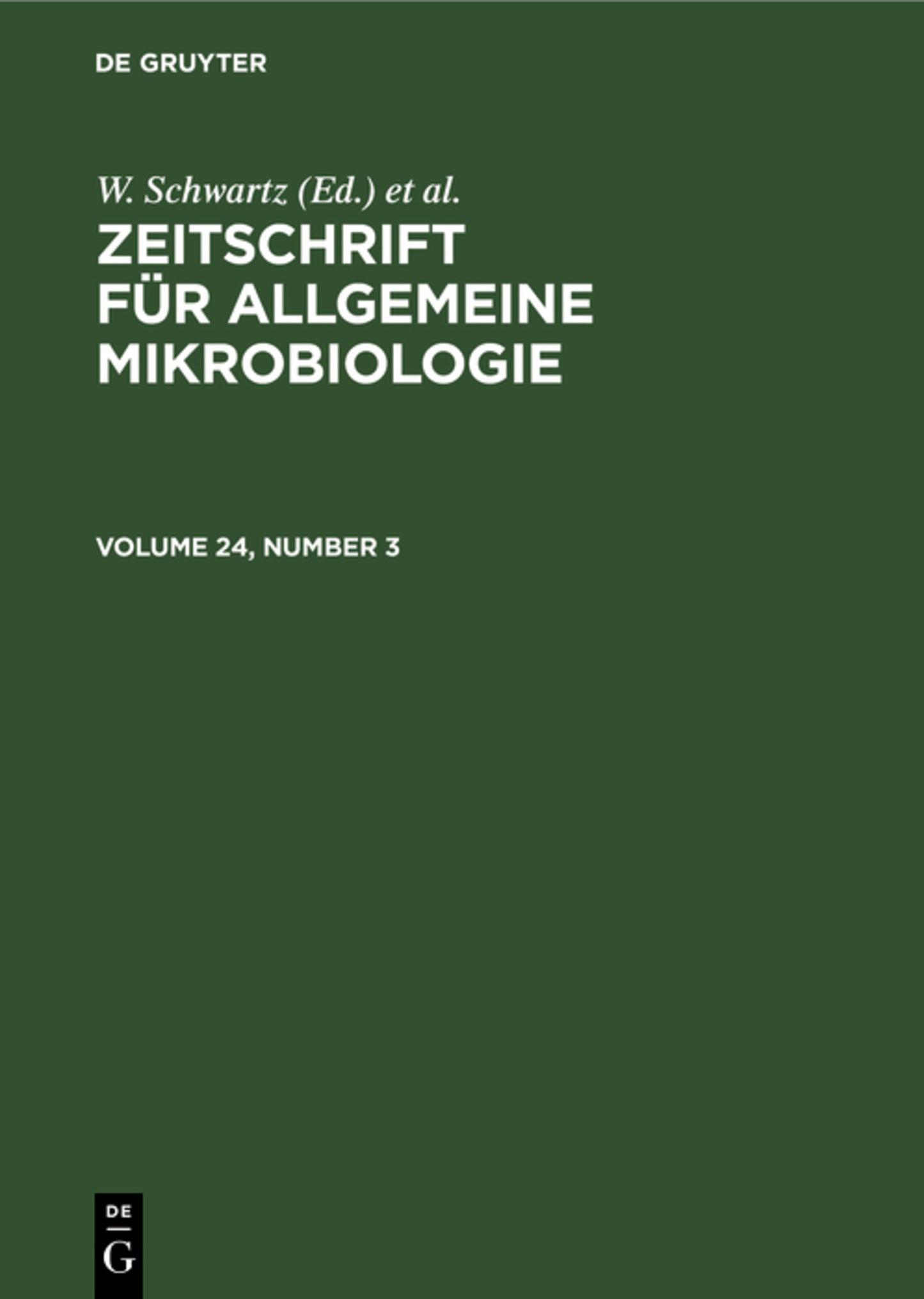 Zeitschrift für Allgemeine Mikrobiologie. Volume 24, Number 3