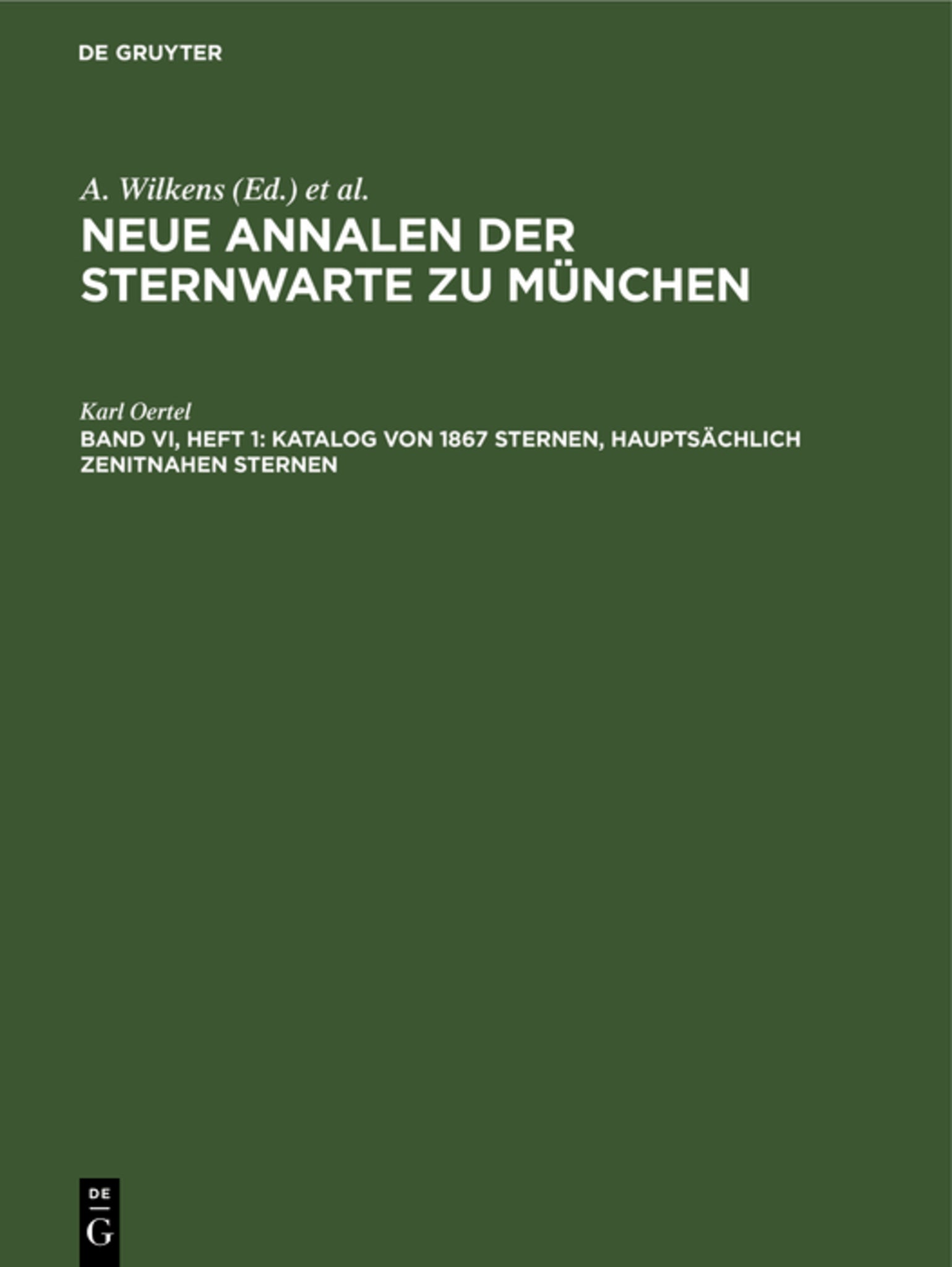 Katalog von 1867 Sternen, hauptsächlich zenitnahen Sternen