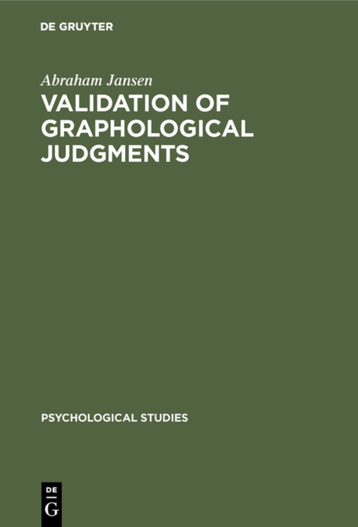Cover image for Validation of graphological judgments ISBN 9783111186146
