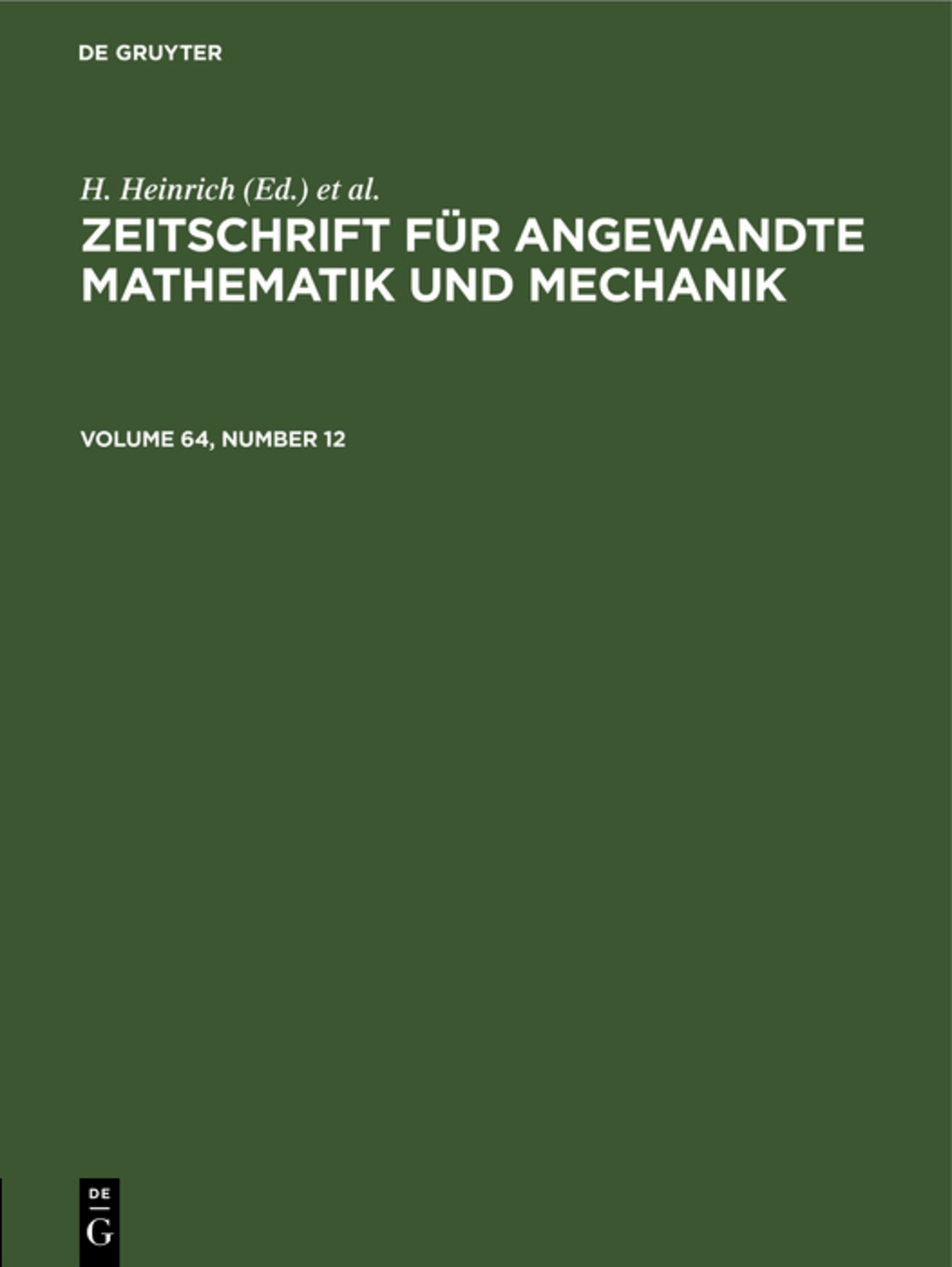 Zeitschrift für Angewandte Mathematik und Mechanik. Volume 64, Number 12