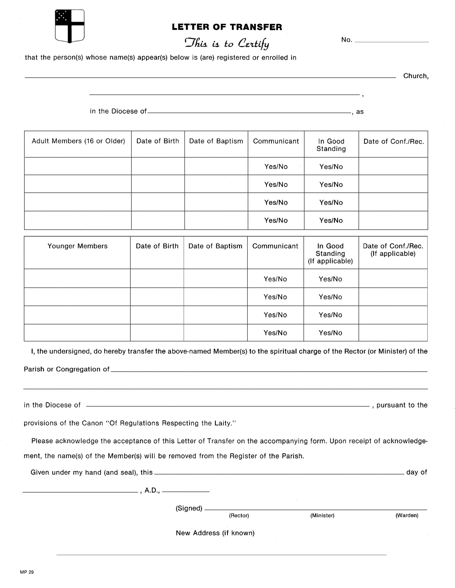 Three-Part Letter of Transfer and Acceptance