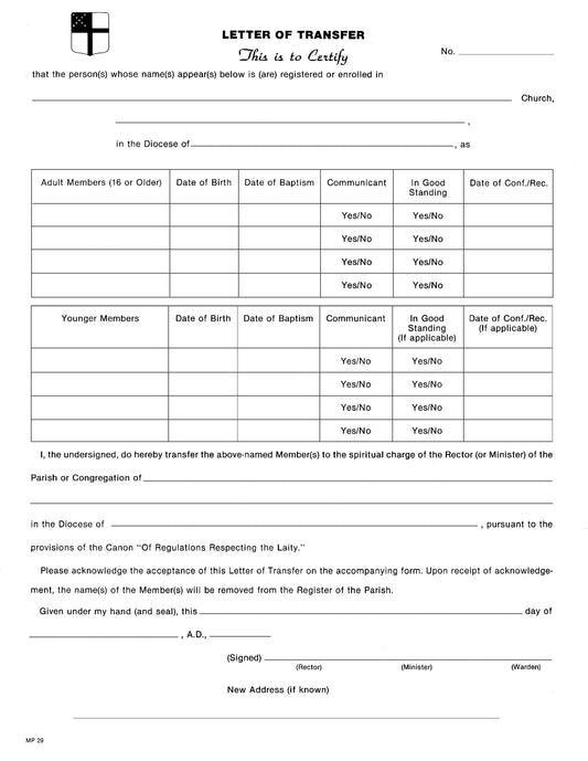 Three-Part Letter of Transfer and Acceptance
