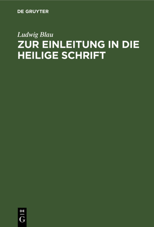 Zur Einleitung in die Heilige Schrift
