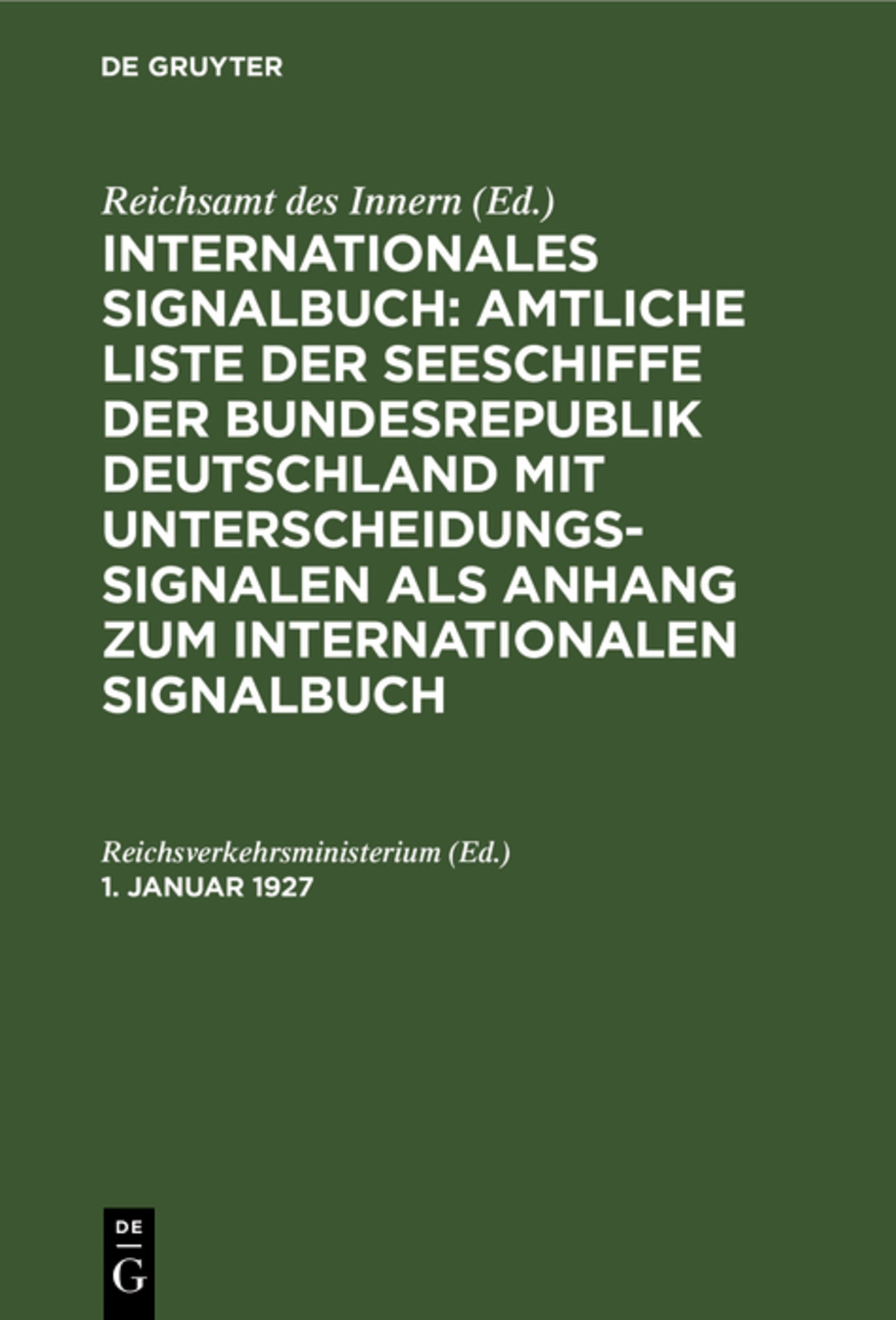Cover image for 1. Januar 1927 ISBN 9783112412657