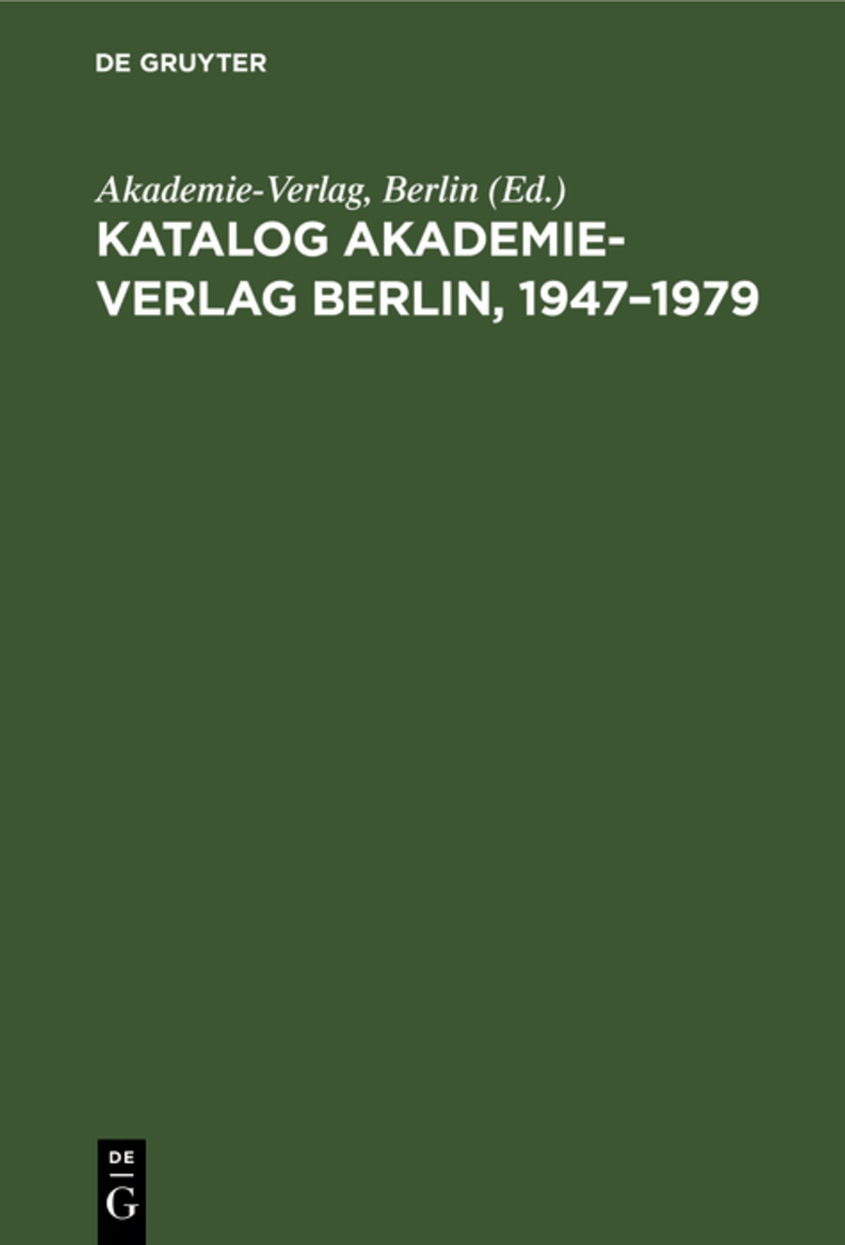 Katalog Akademie-Verlag Berlin, 1947–1979