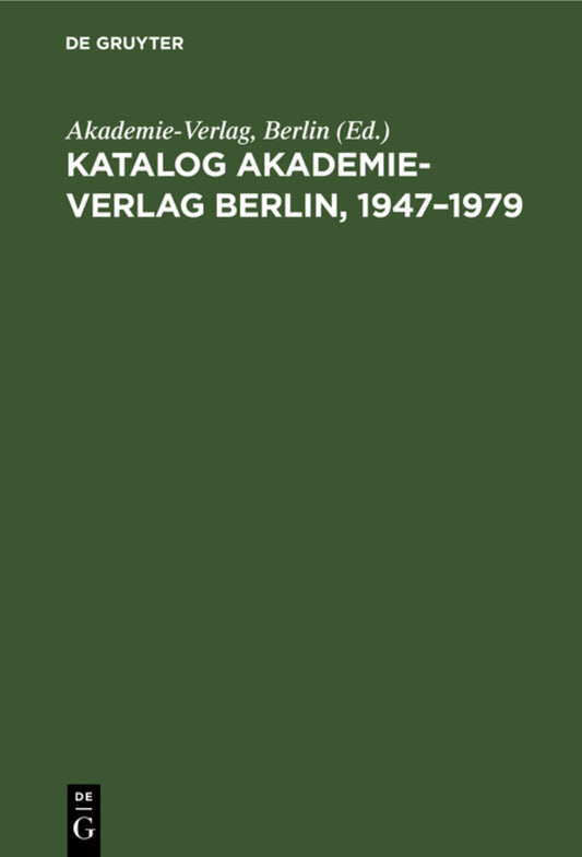Katalog Akademie-Verlag Berlin, 1947–1979