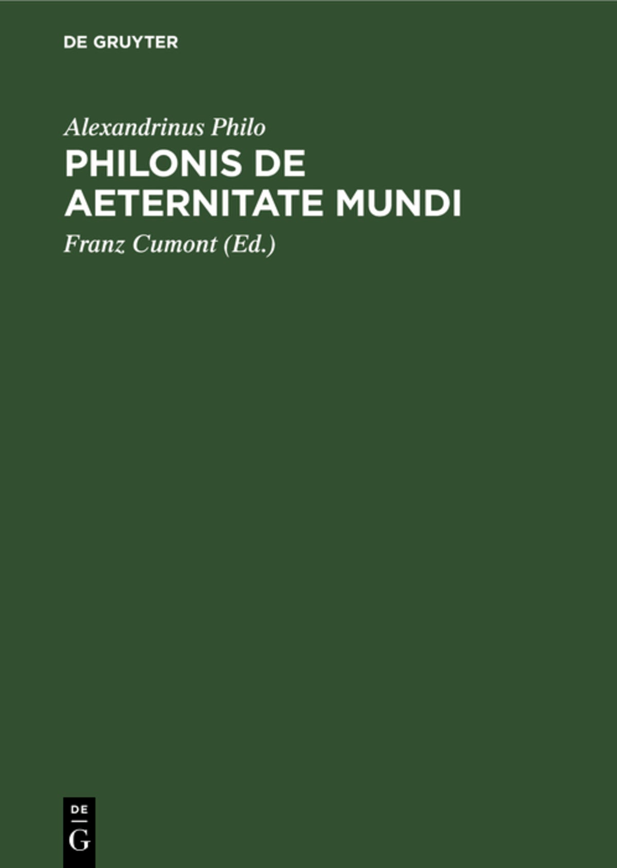 Cover image for Philonis De aeternitate mundi ISBN 9783112386798