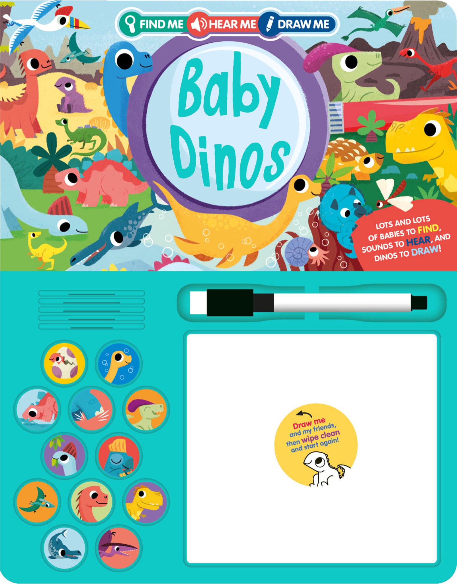 Cover image for Find Me, Hear Me, Draw Me: Baby Dinos ISBN 9781837160358