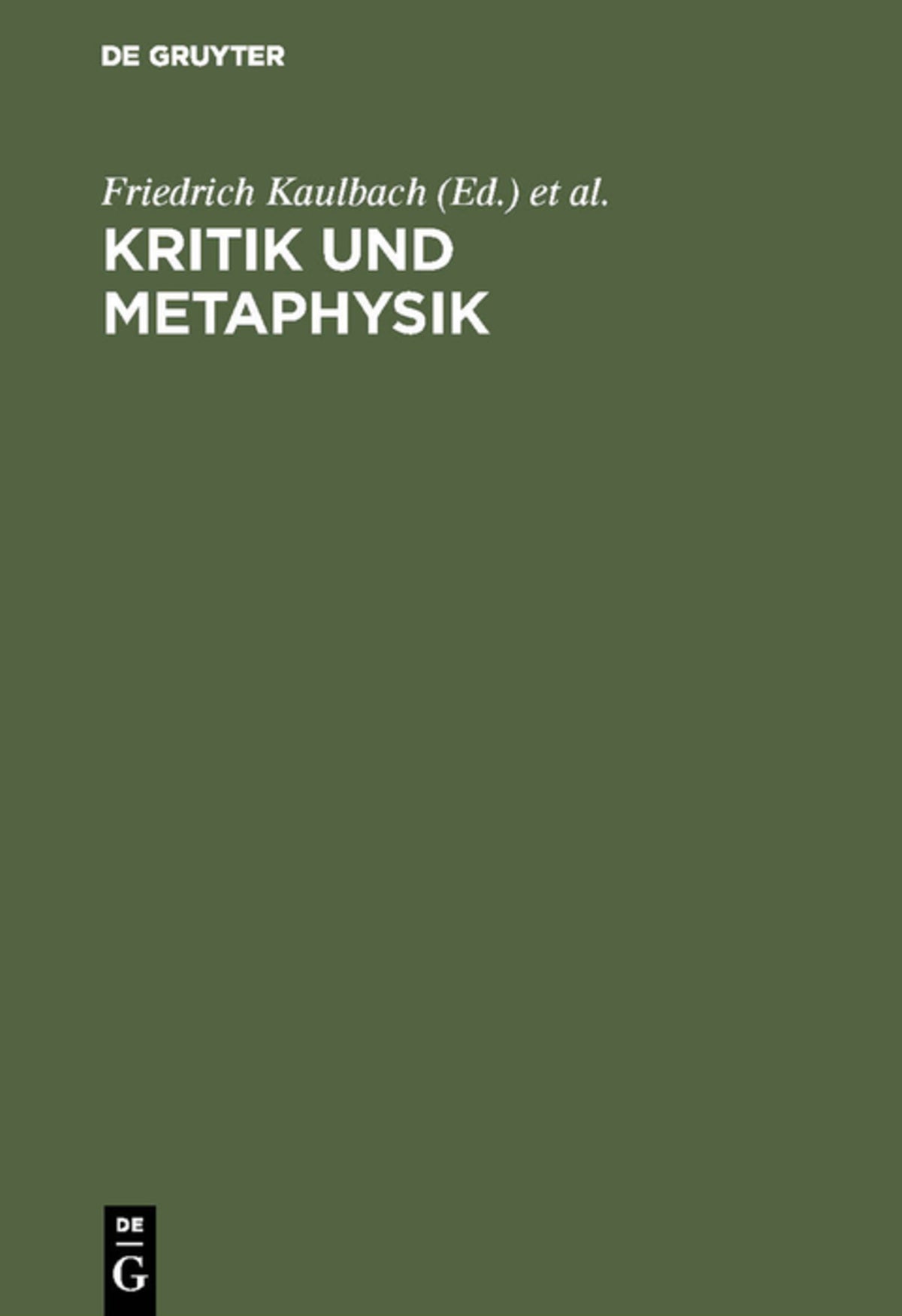 Cover image for Kritik und Metaphysik ISBN 9783111148397