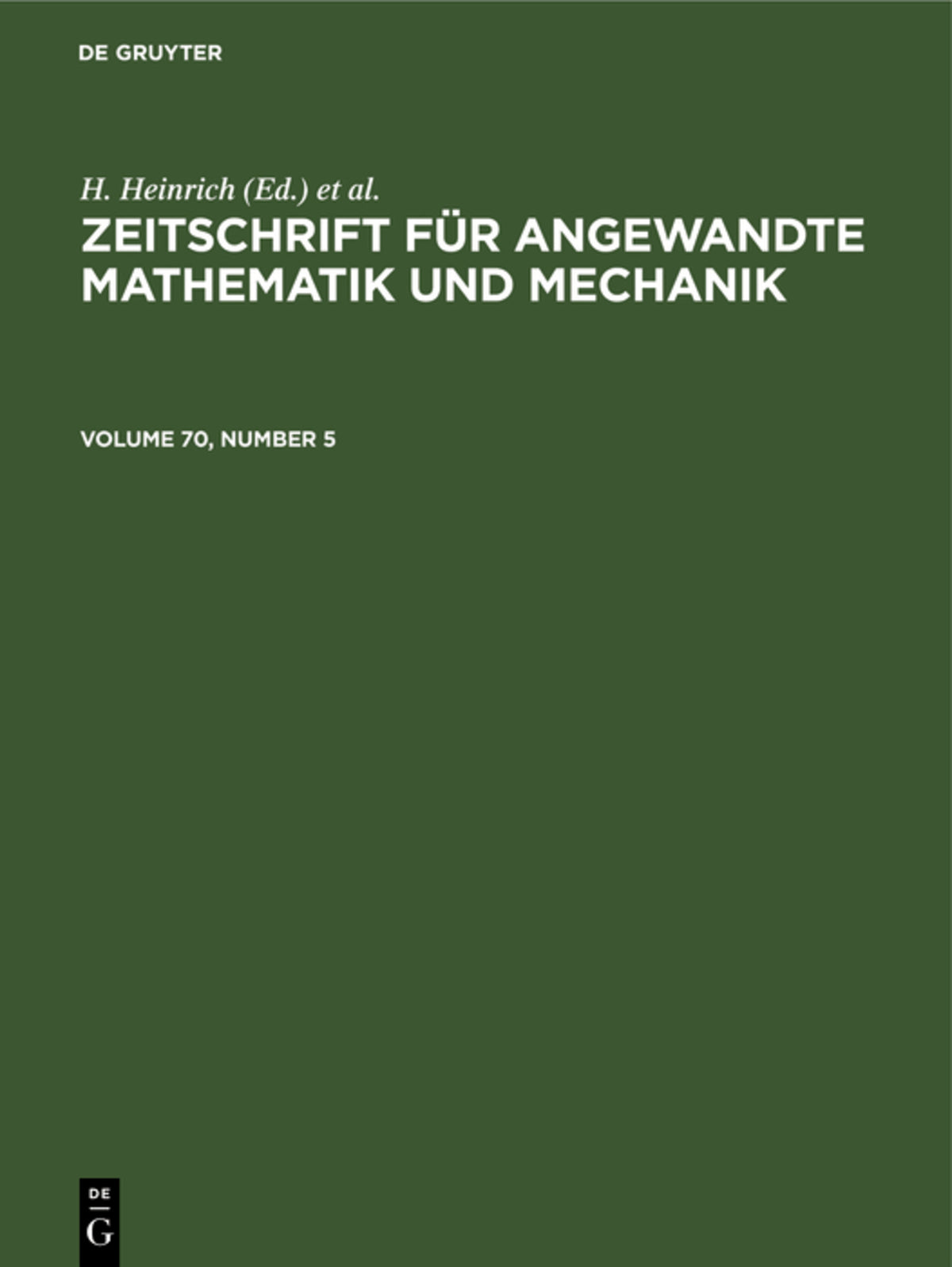 Zeitschrift für Angewandte Mathematik und Mechanik. Volume 70, Number 5
