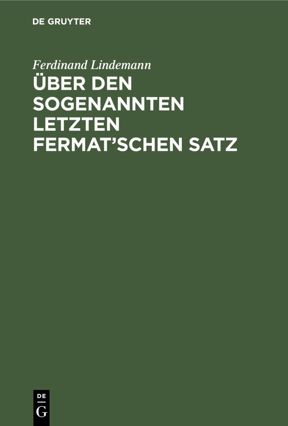 Cover image for Über den sogenannten letzten Fermat’schen Satz ISBN 9783112450932