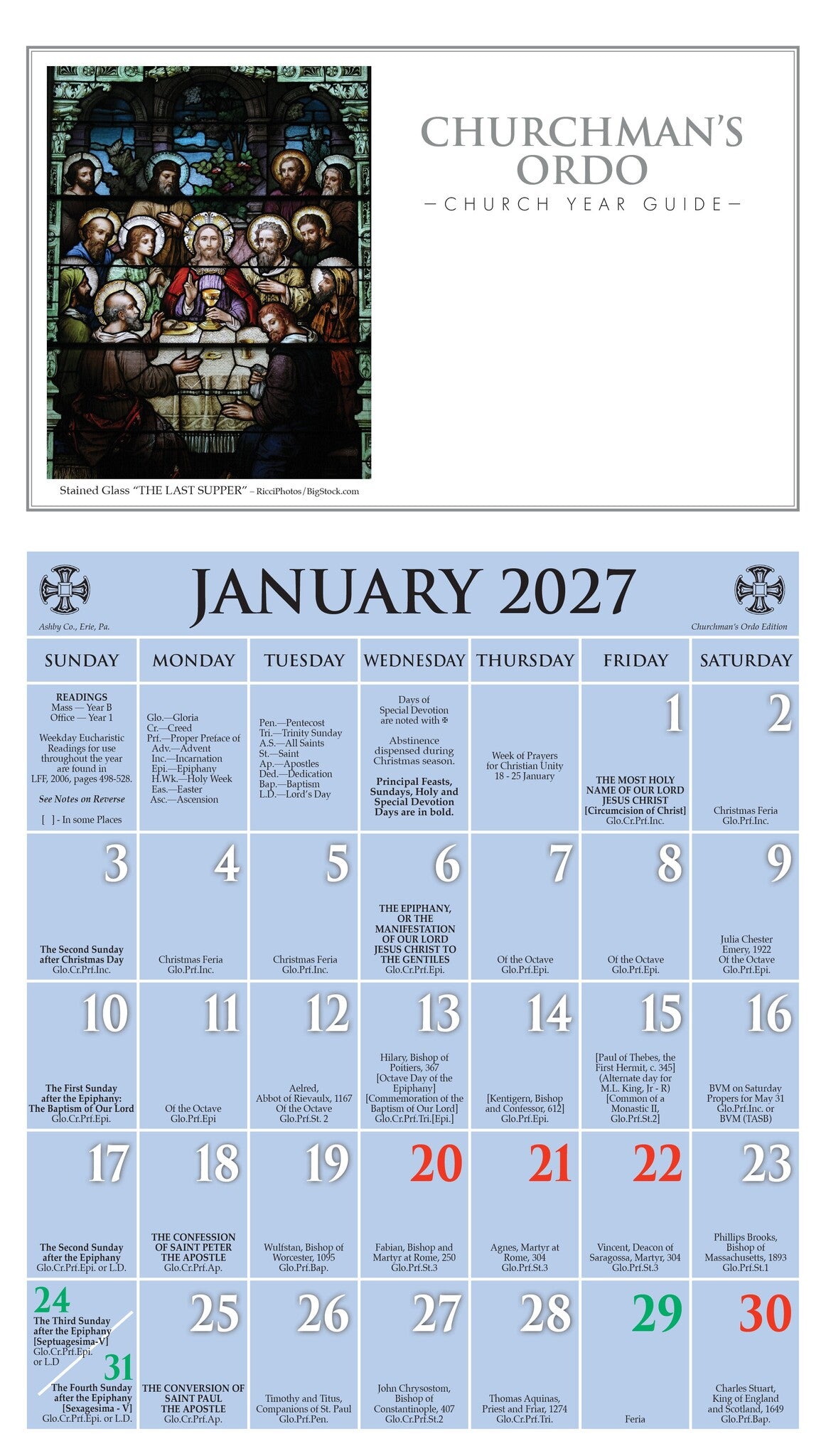 2027 Churchman's Ordo Kalendar