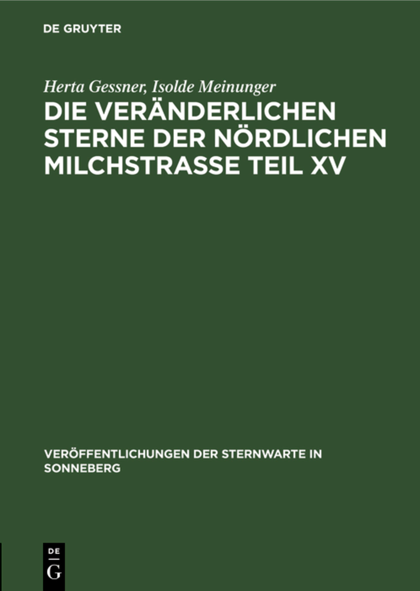 Die veränderlichen Sterne der nördlichen Milchstraße Teil XV